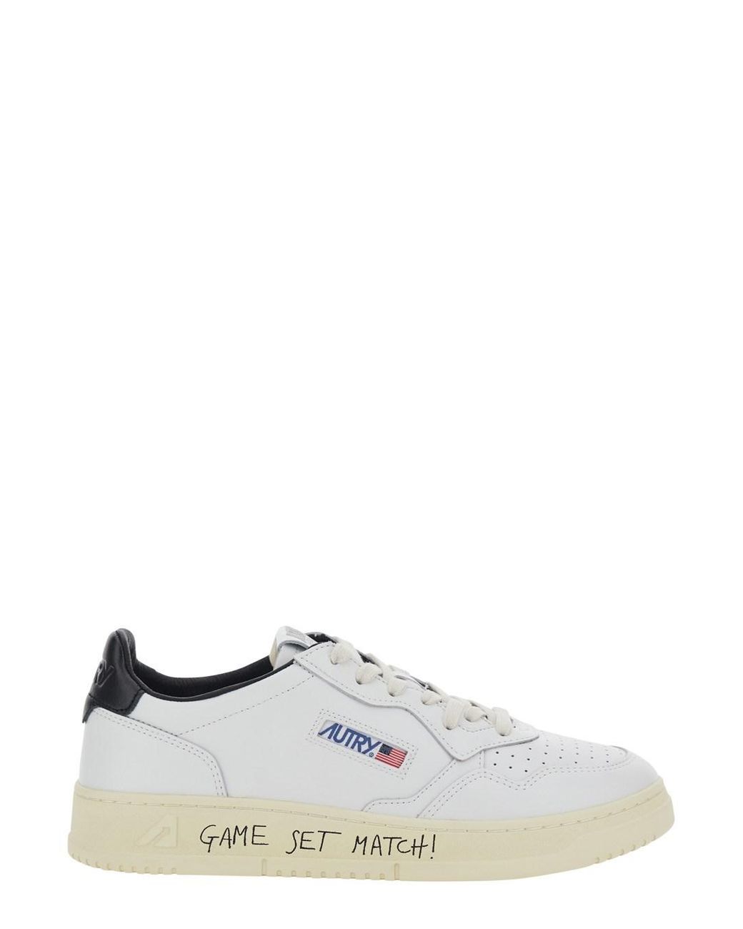 Autry White Medalist Low Low Sneaker With Logo Patch And "Game Set Match! Writing for men