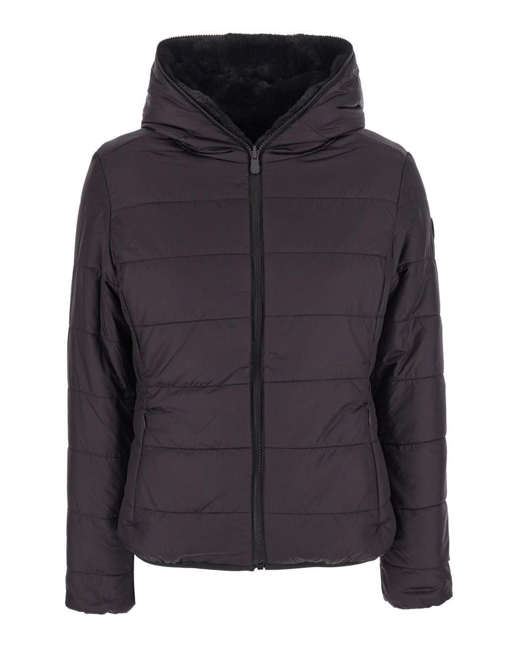 Save The Duck Black Down Jacket Laila Fury Reversible With High Collar And P