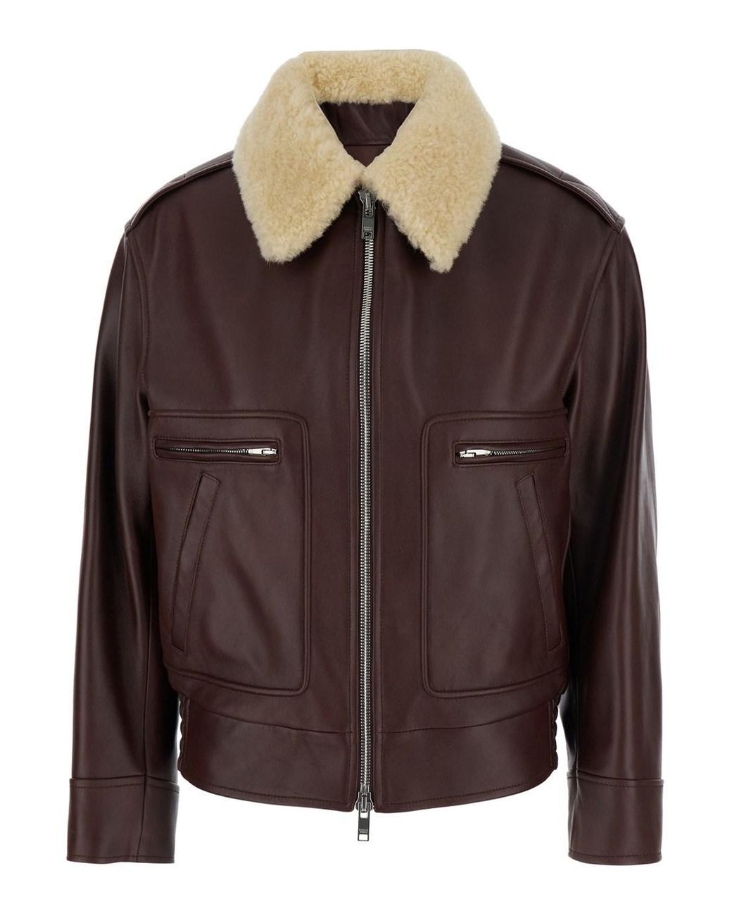 Bottega Veneta Brown Shearling Coat With Removable Fur Collar And Fron