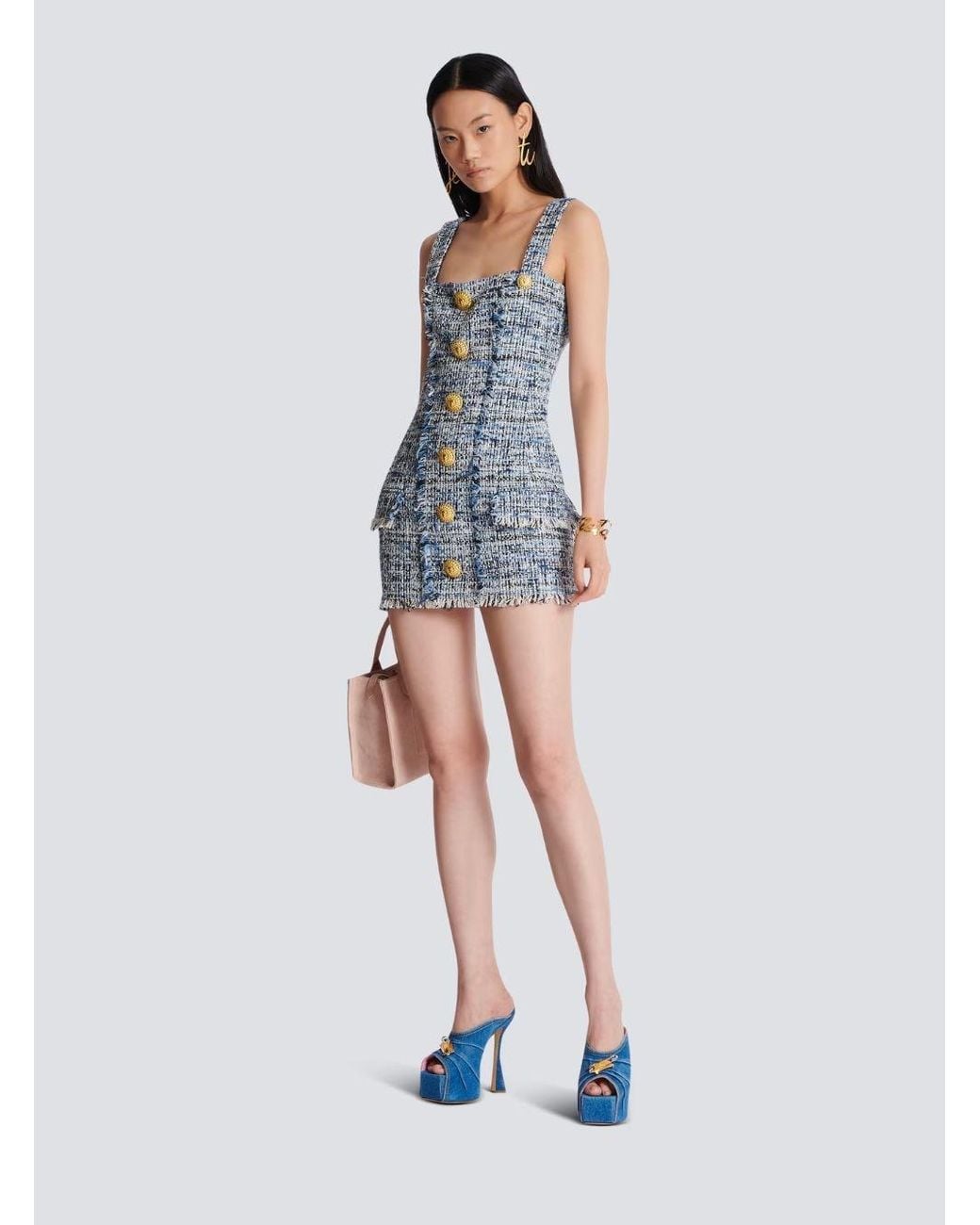 Balmain Blue Tweed Mini Dress