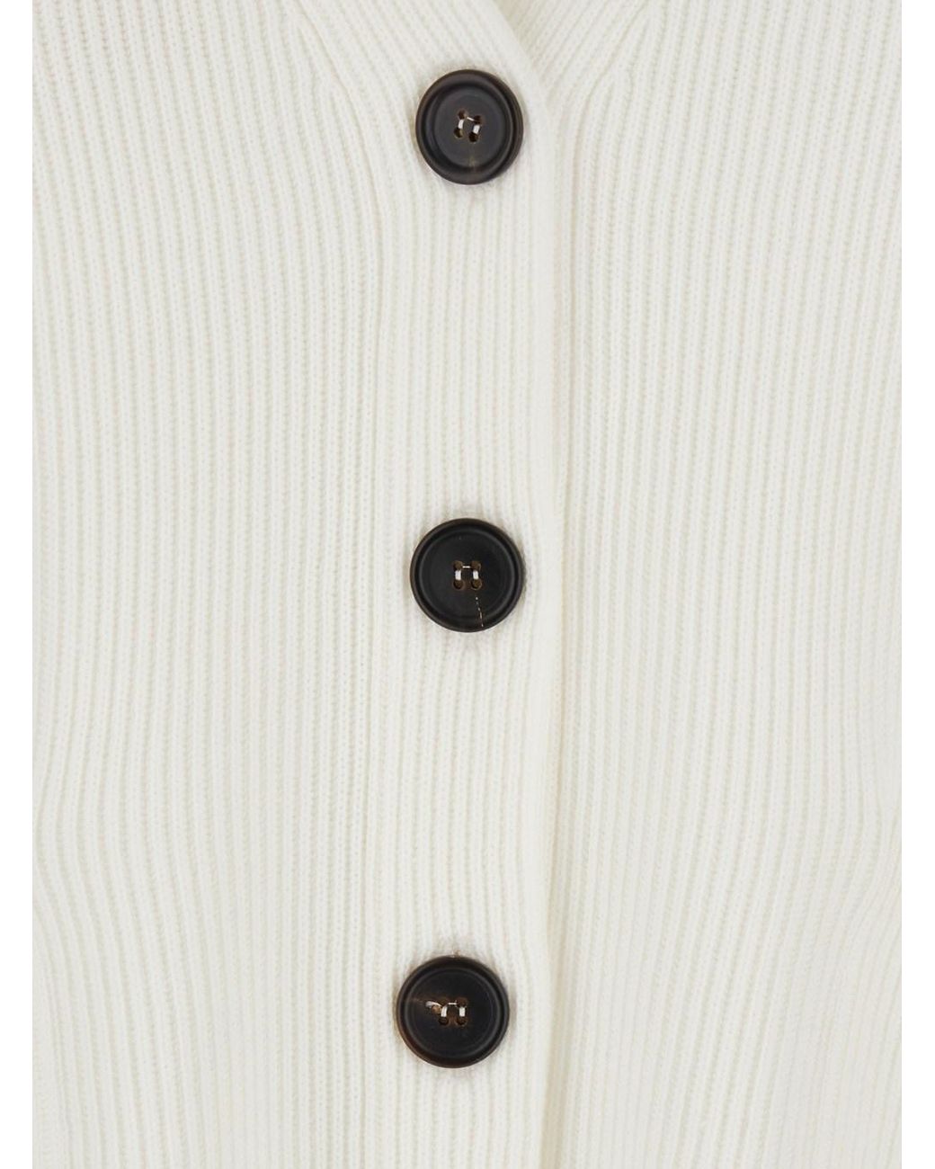 Brunello Cucinelli White Cardigan With V-Neck And Ribbed Knit