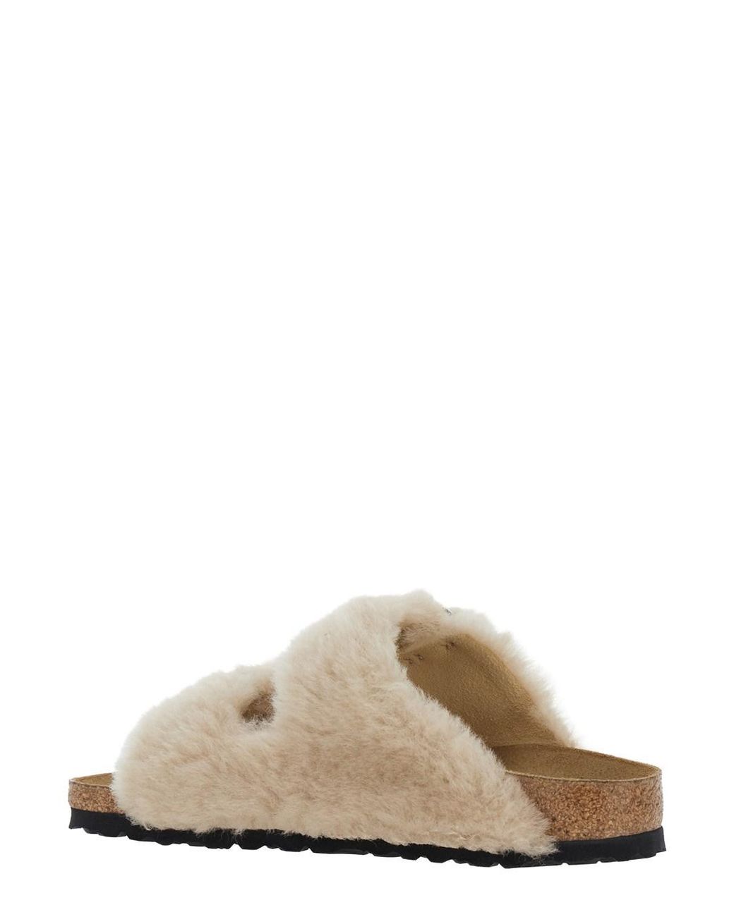 Birkenstock White 'Arizona' Sandals With Fur Inserts And Leather Buckl