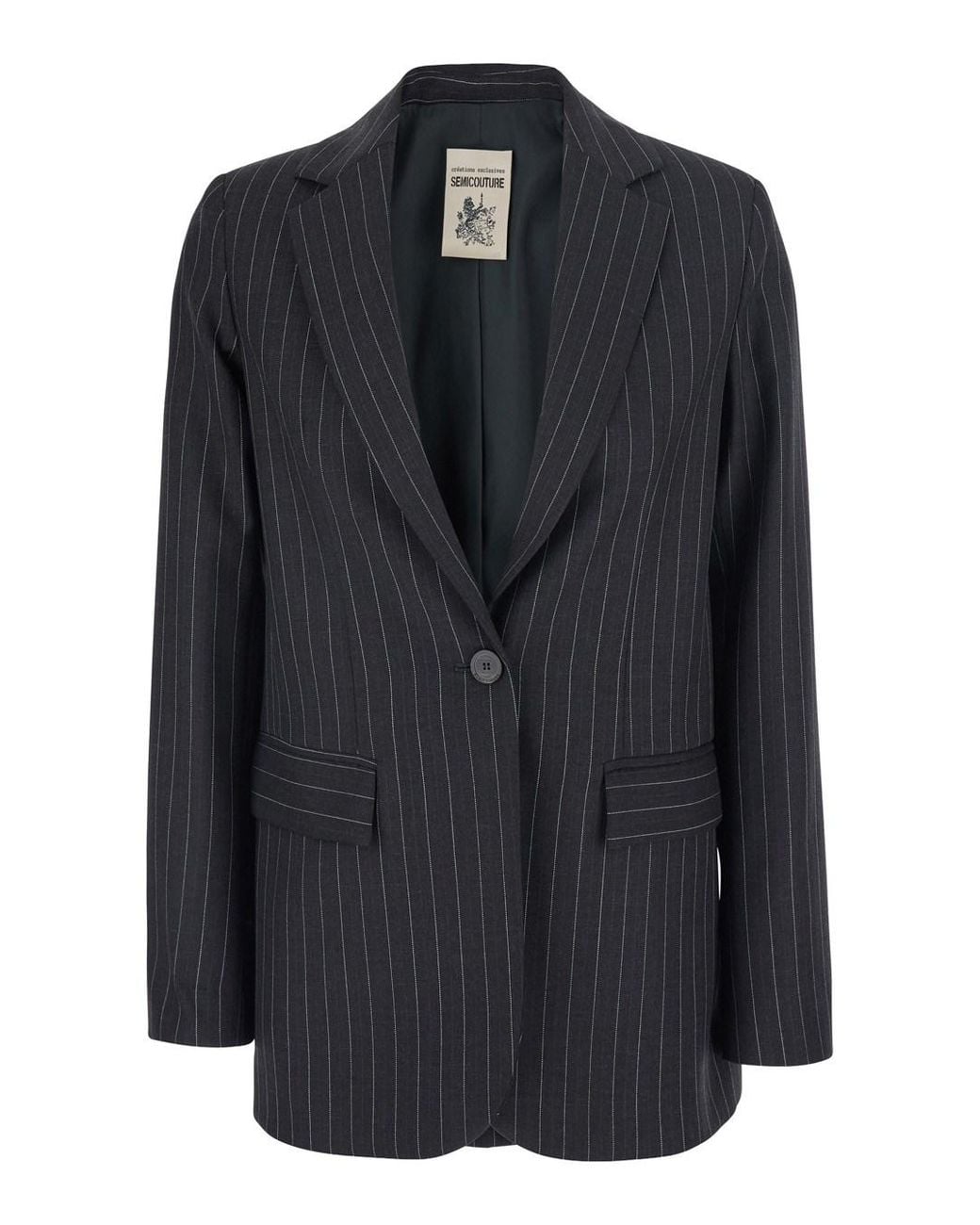 Semicouture Black 'Carmen' Jacket With Notched Revers And Motif