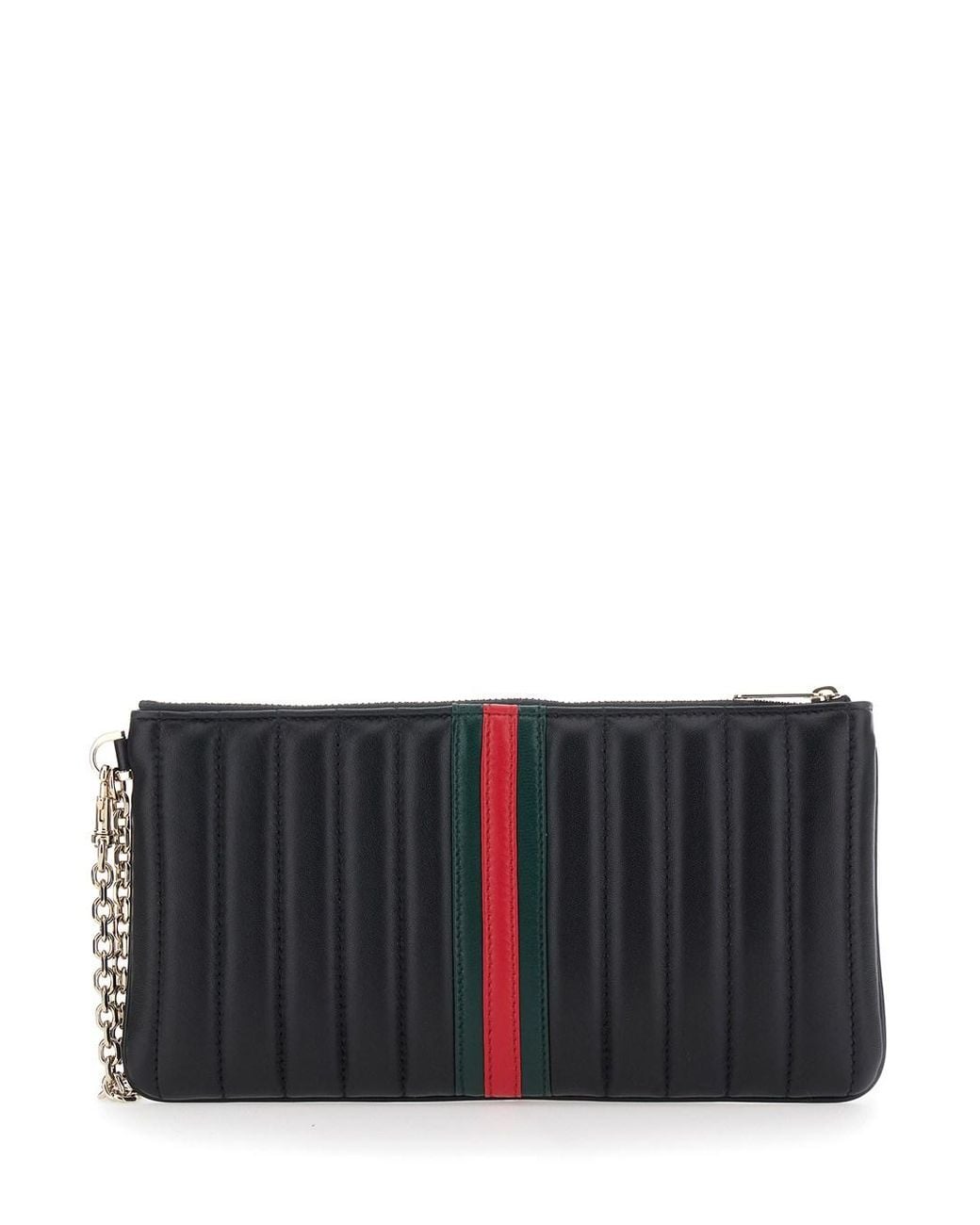 Gucci Black 'Marmont' Clutch With Chain Shoulder Strap And Web Stripe