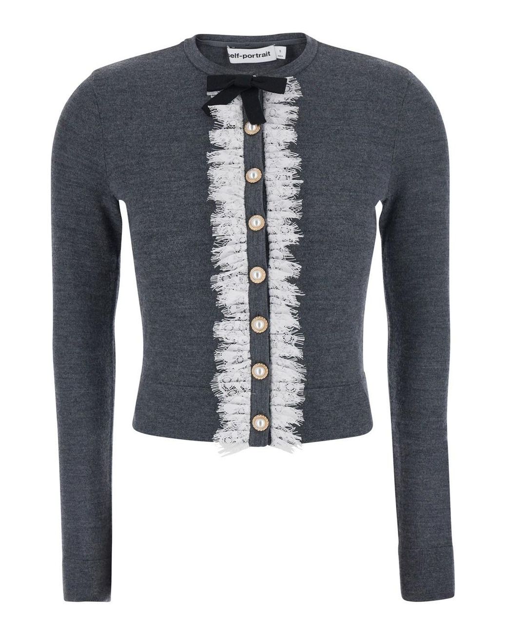 Self-Portrait Blue Cardigan With Lace Collar, Wool Tops