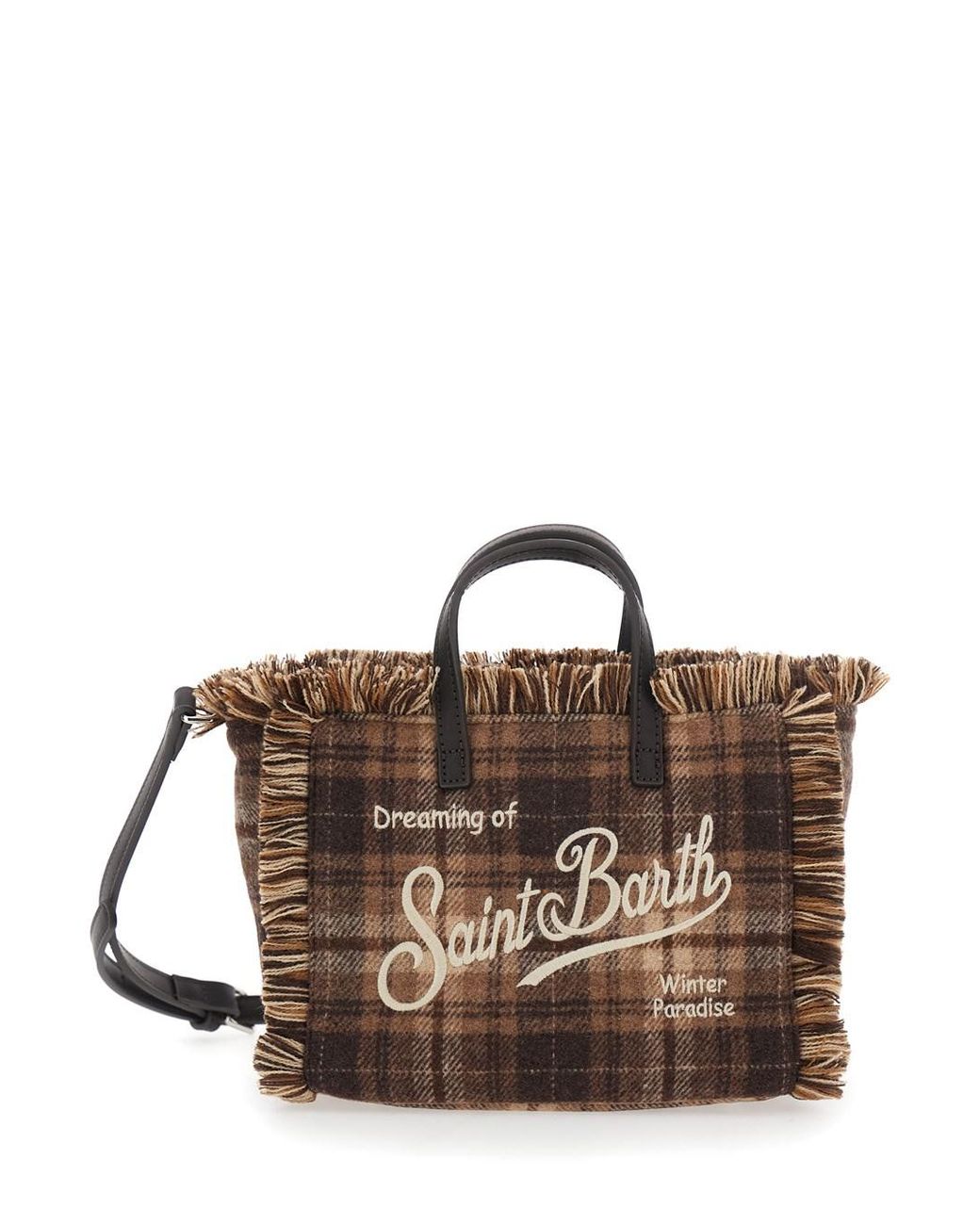 Mc2 Saint Barth Brown Vanity Mini Bag With Tartan Details And Tech Fabric Be