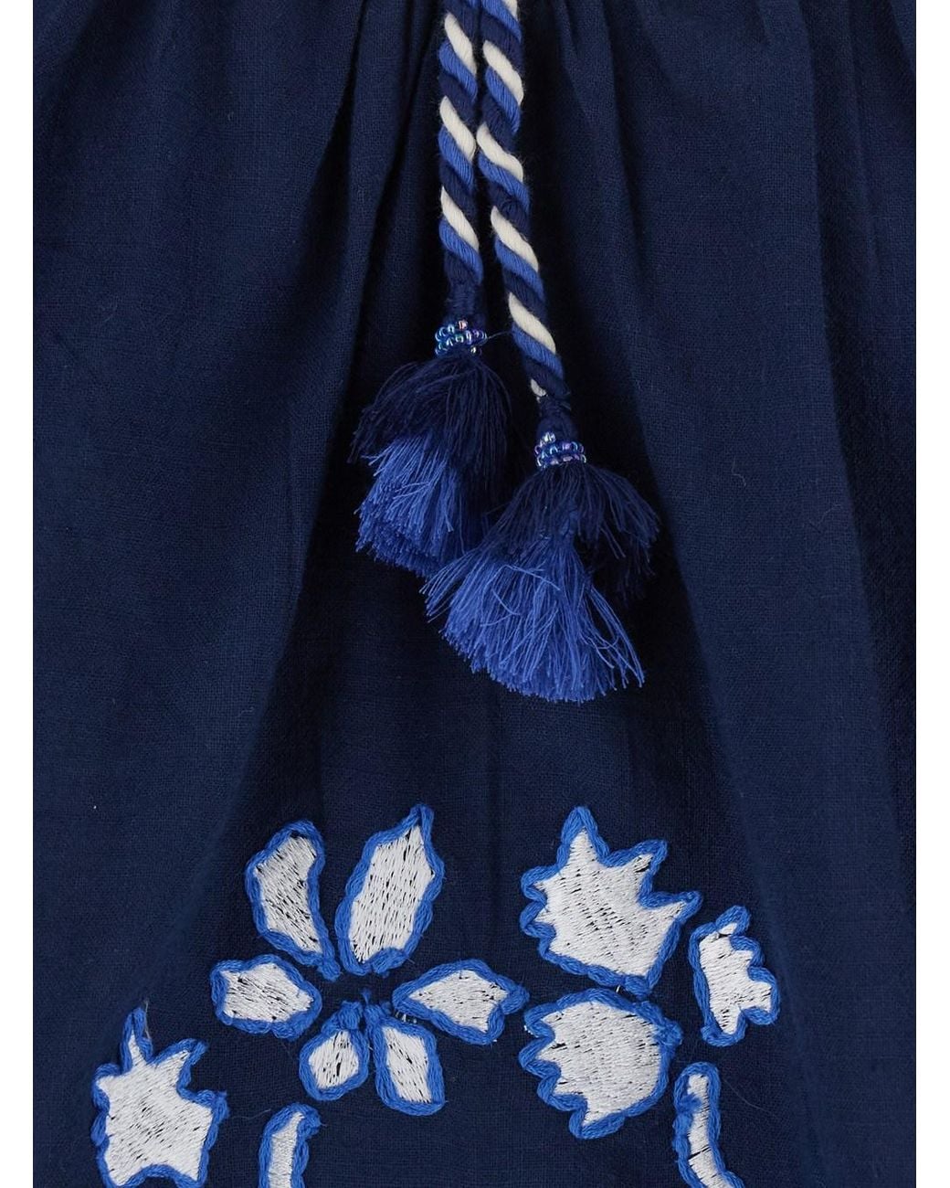 Rene' Derhy Blue 'Enora' Blouse With Balloon Sleeves And All-Over Floral Emb