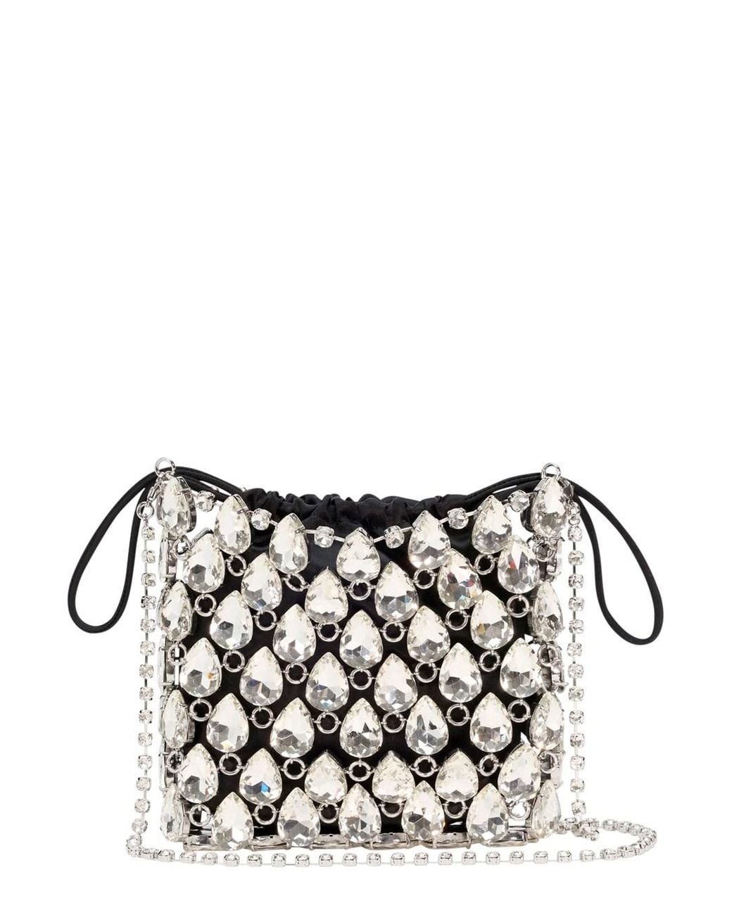 Self-Portrait Black Handbag Crystal Chainmail Mini Bag' With Crystal Details