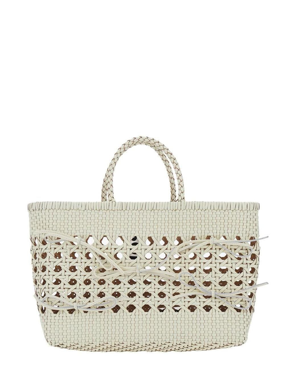 OSOI Metallic 'Biscuit Tote' Handbag With Double Round Handles And Woven