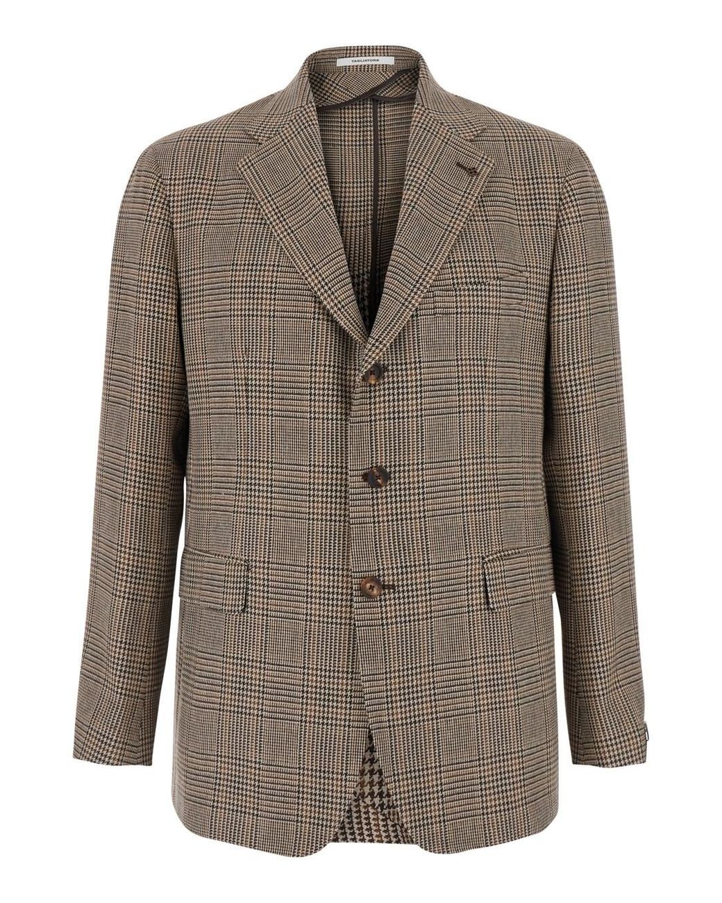 Tagliatore Brown 'New York' Single-Breasted Jacket With Notched Revers And Houndstooth Motif for men