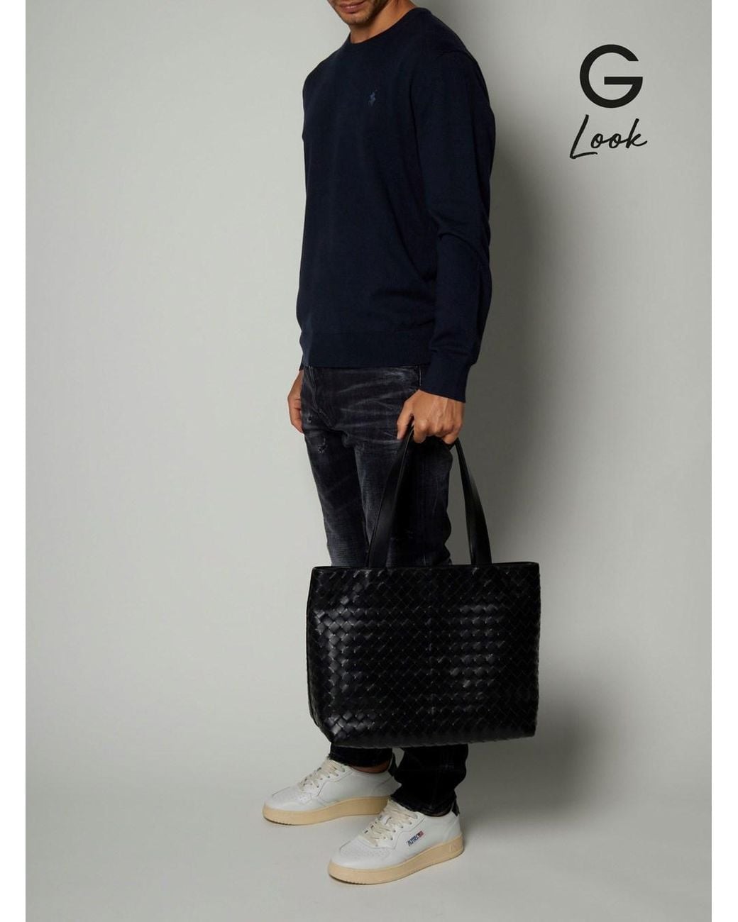 Bottega Veneta Black 'Small Intrecciato' Tote Bag With Zip Closure for men