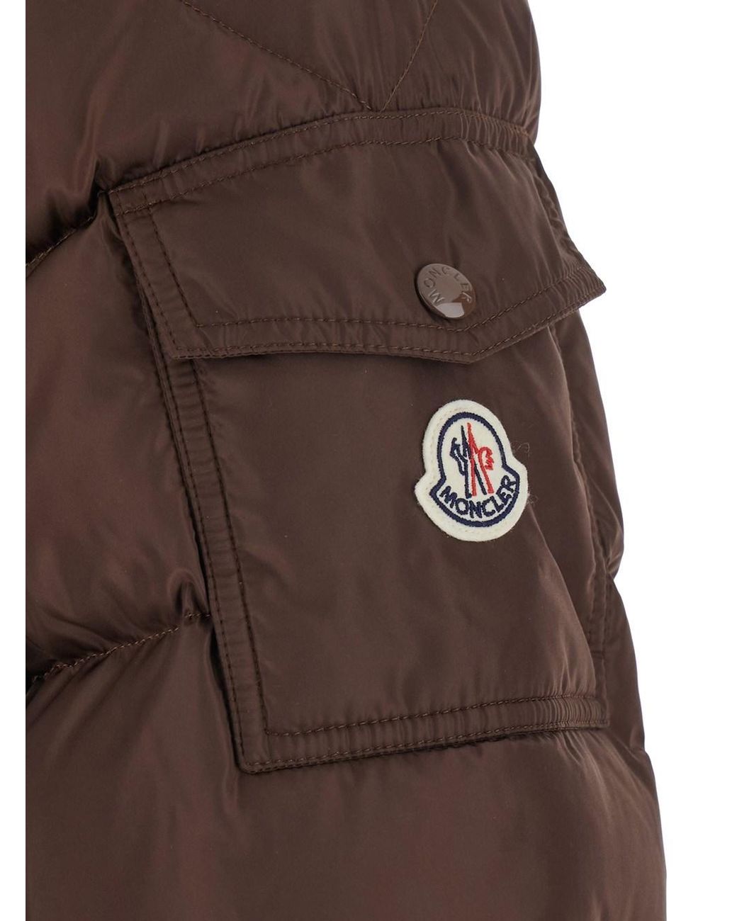 Moncler Brown Down Jacket 'Maya' With Removable Hood And Logo Patch On The Sleeve for men