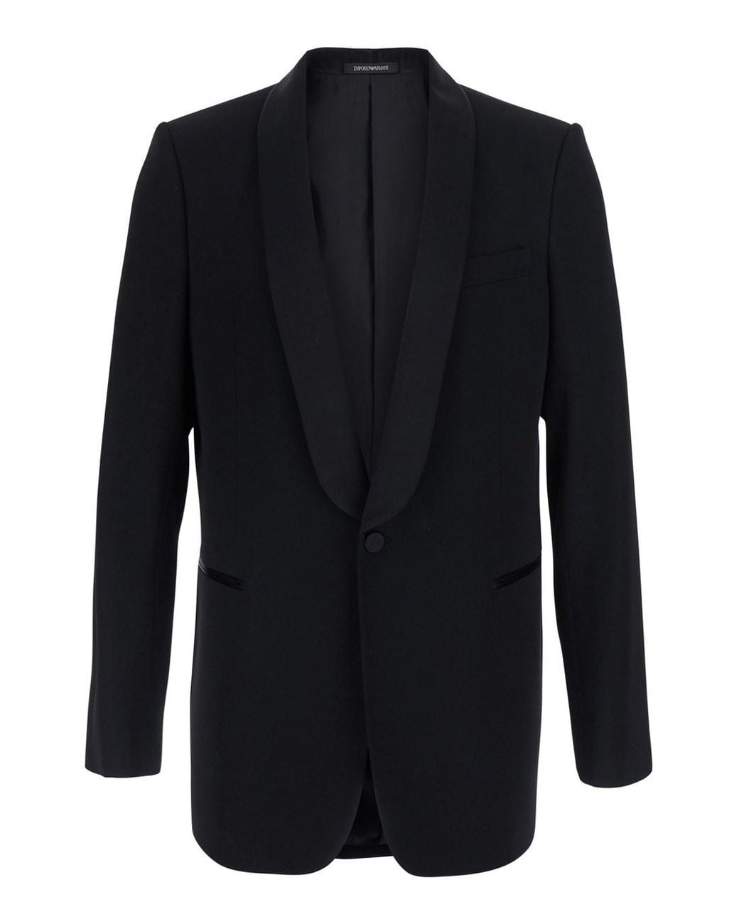 Emporio Armani Blue Wool & Elastane Lapel Blazer With Side Pockets for men