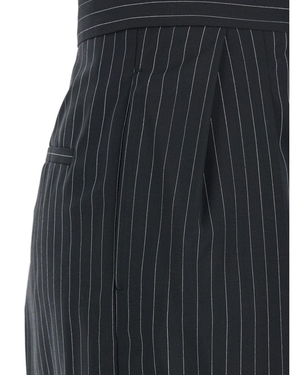 Max Mara Black Pants With Concealed Closure And Stripes Virgin Wool Trousers