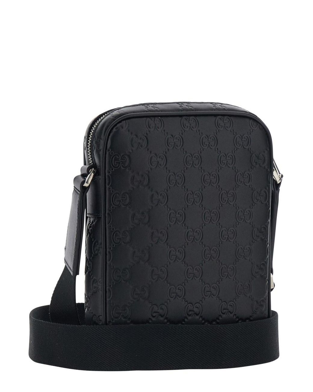 Gucci Black 'Emblem' Crossbody Bag With Adjustable Shoulder Strap And All-Over Embossed Gg Motif for men