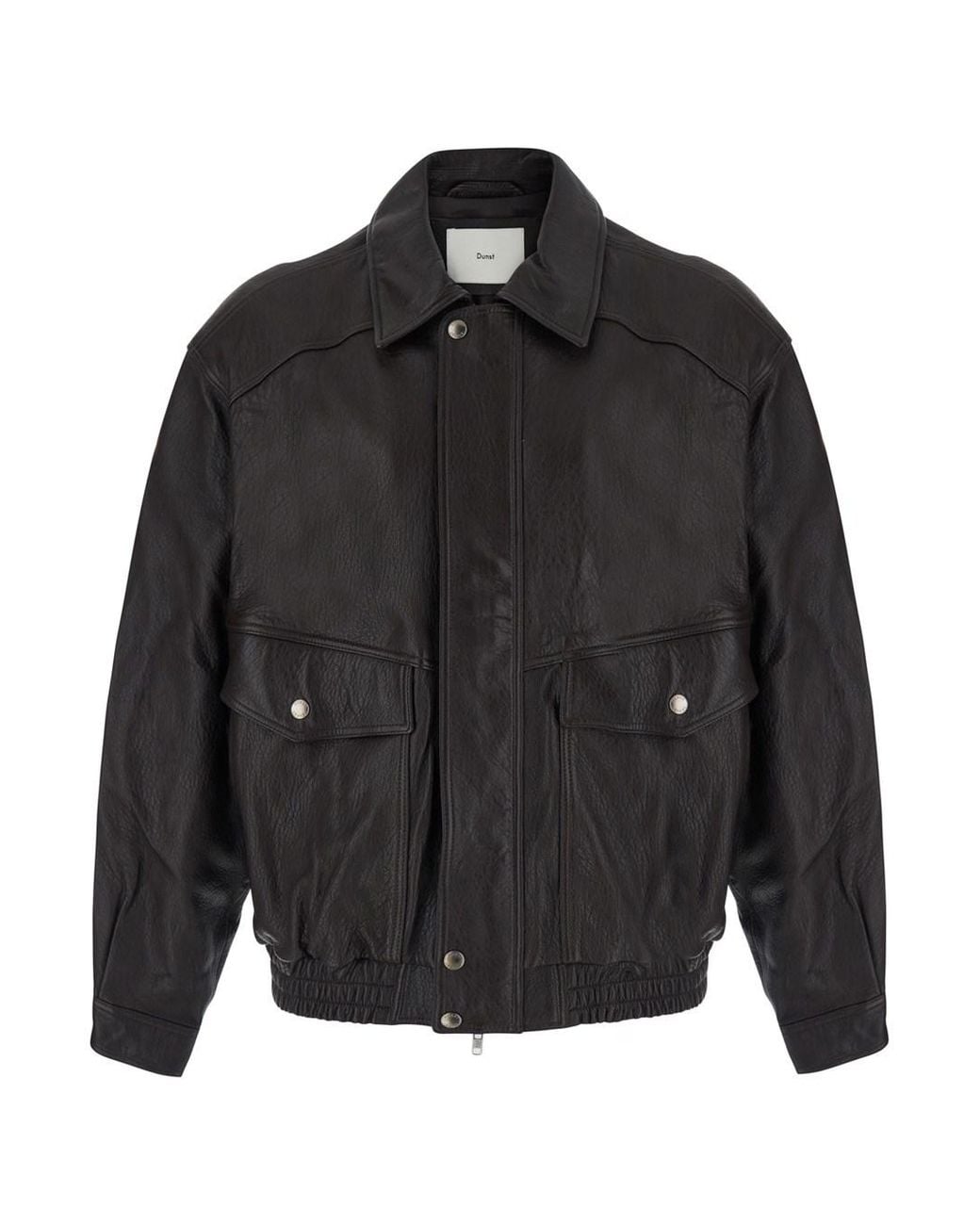 DUNST Black Oversized Jacket With Pointed Collar And Grained Leather F