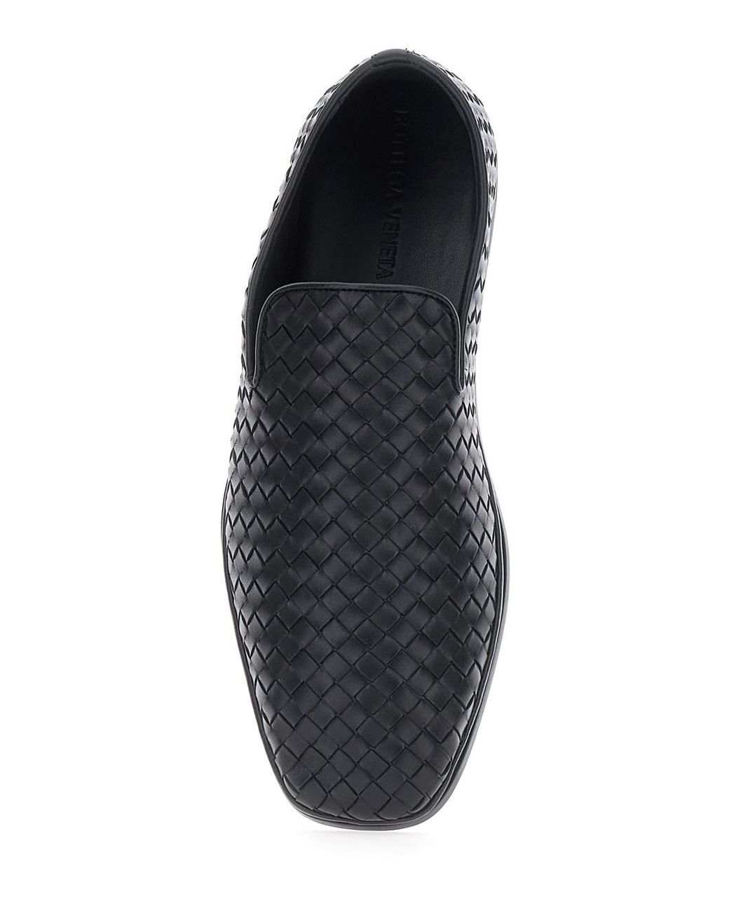 Bottega Veneta Black 'Palazzo' Loafers With Rounded Toe And Intrecciat for men