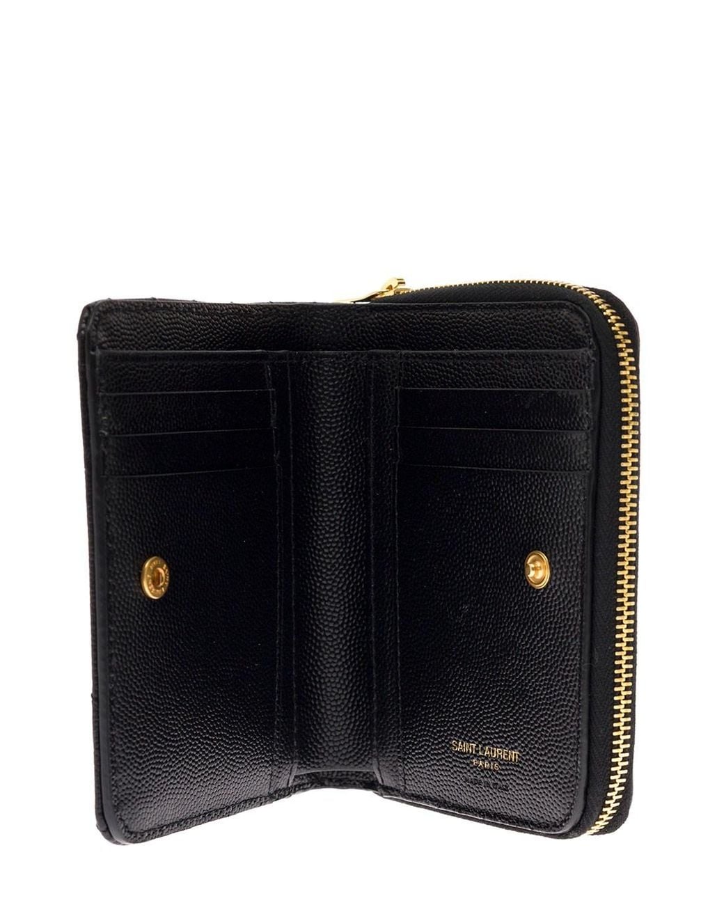 Saint Laurent Black Wallet With Cassandre Plate, Leather Calf