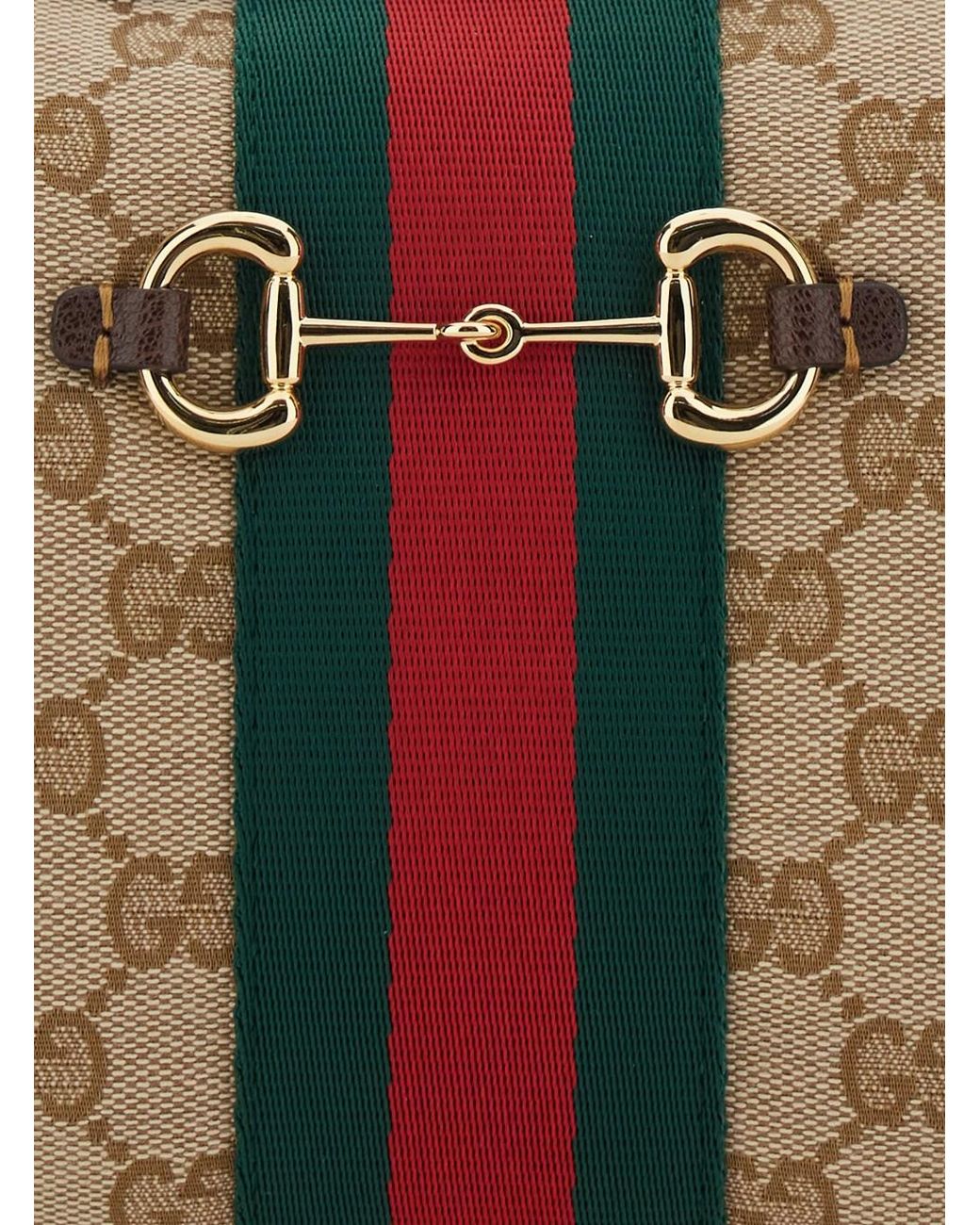 Gucci Brown Shoulder Bag With Horsebit Plaque And Web Stripe And Adjus