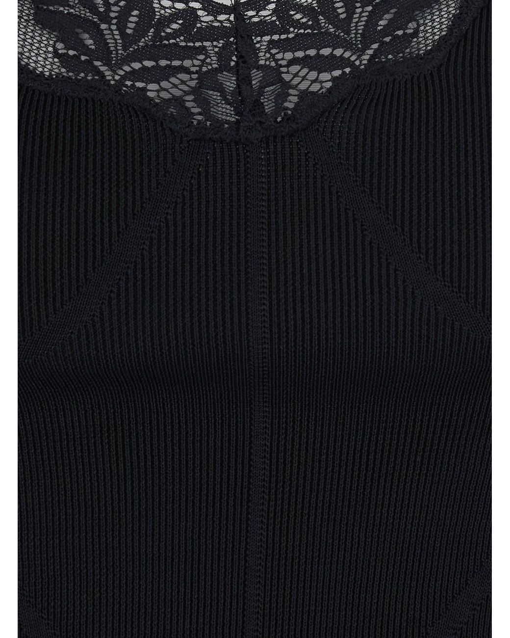 Self-Portrait Black V-Neck Knit Top Viscose Tops