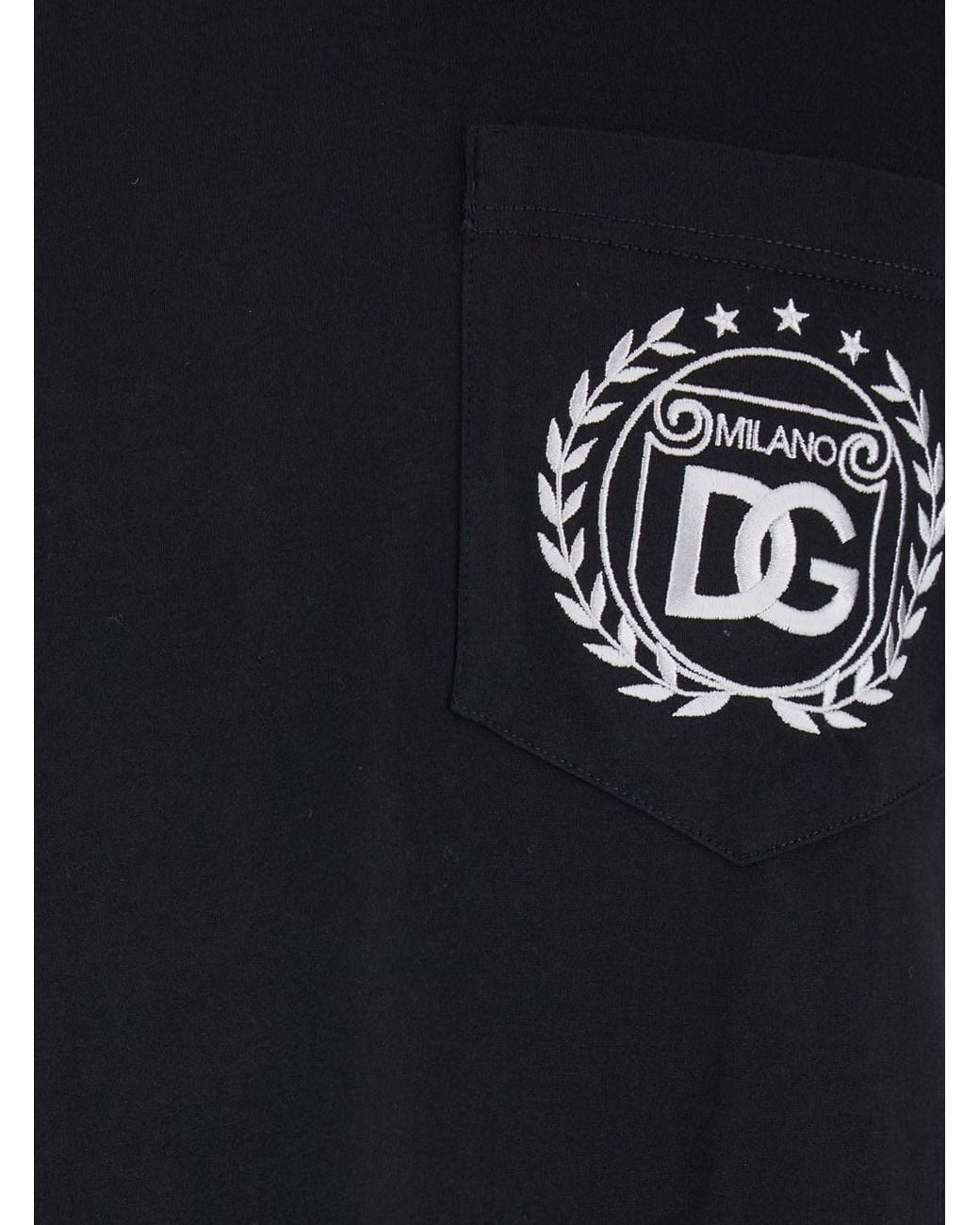 Dolce & Gabbana Black Crewneck T-Shirt With Logo Embroidery On The Front for men