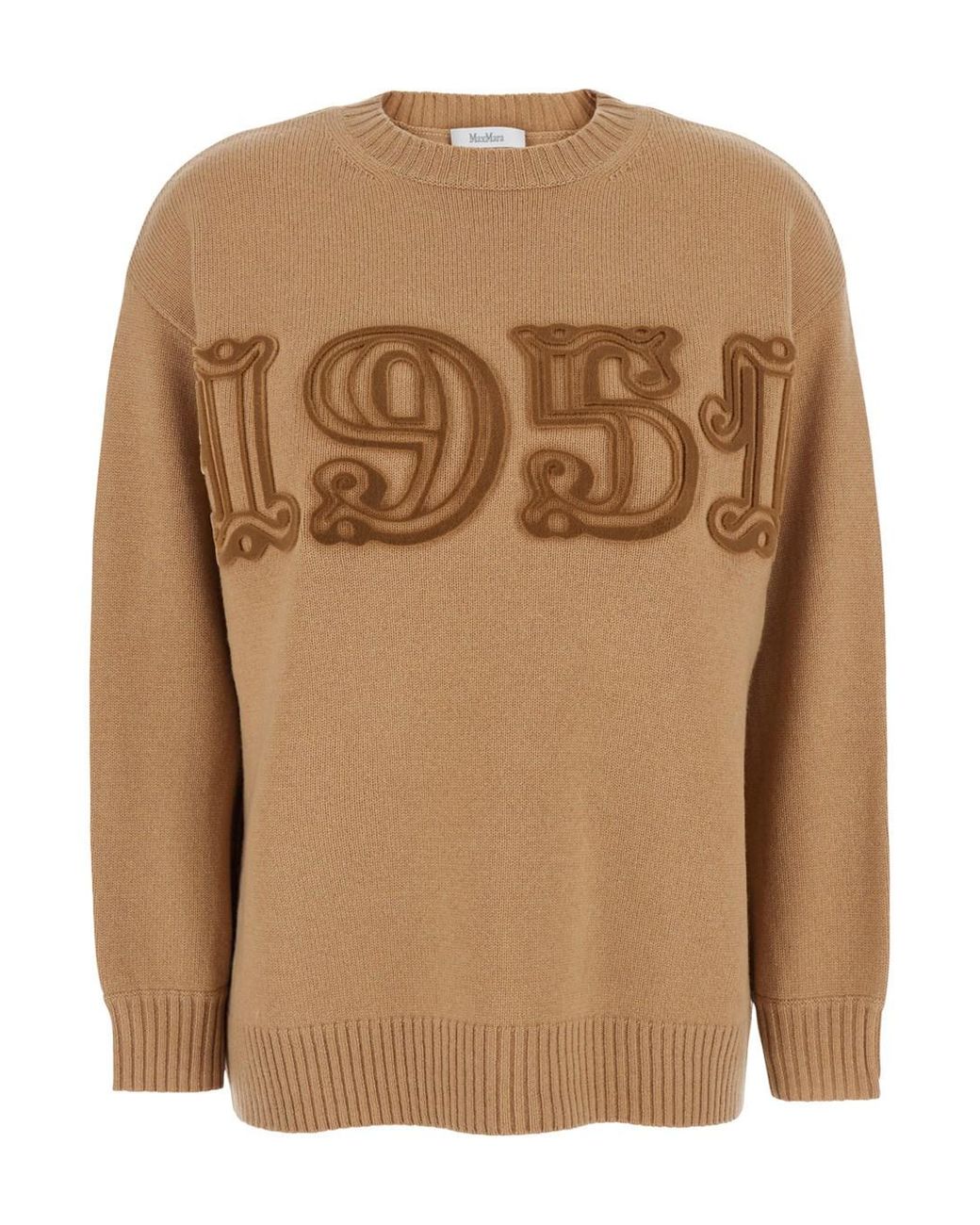 Max Mara Brown Crew Neck Sweater With Embroidery Wool Tops