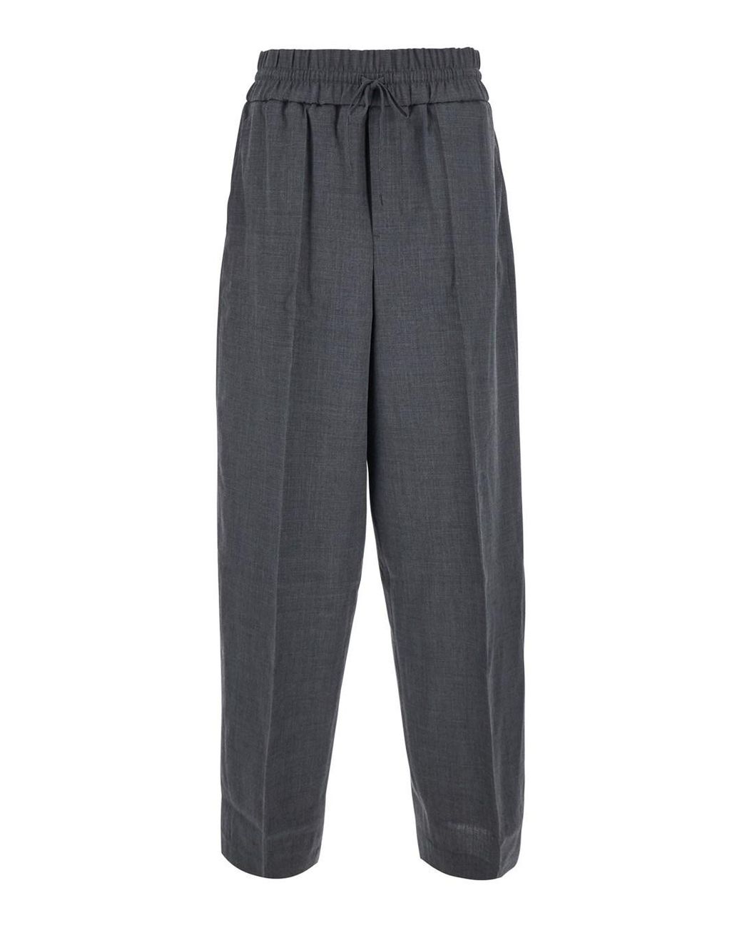AMI Gray Wide-Leg Wool Trousers for men