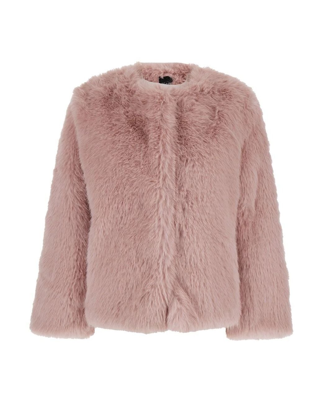 Le Plain Pink Crewneck Fur Jacket With Concealed Front Closure