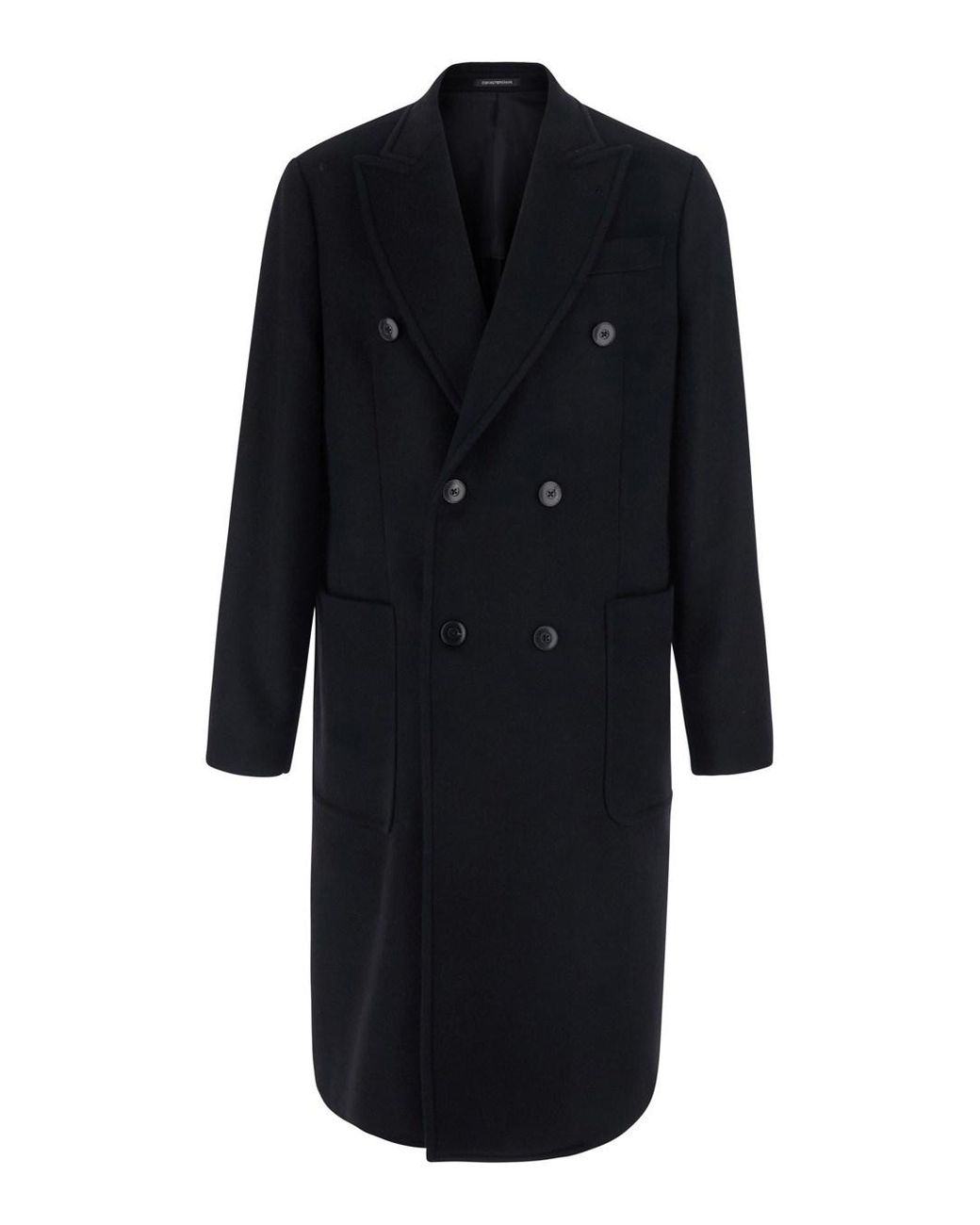 Emporio Armani Black Double-Breasted Cashmere Coat Wool for men