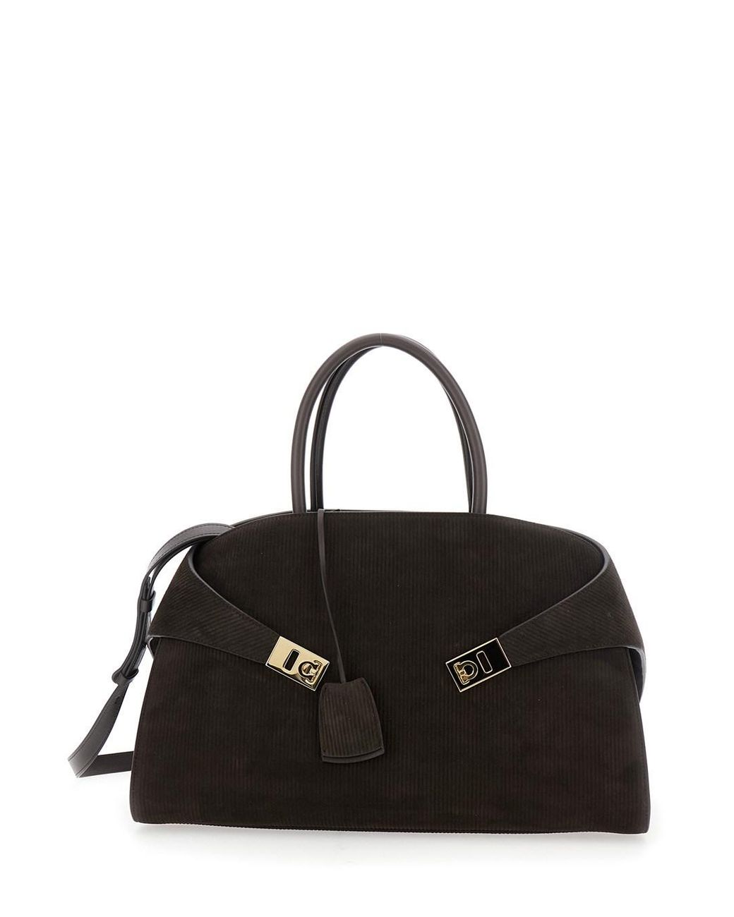 Ferragamo Black 'Hug Bicolor' Handbag With Logo And Gancini Buckle