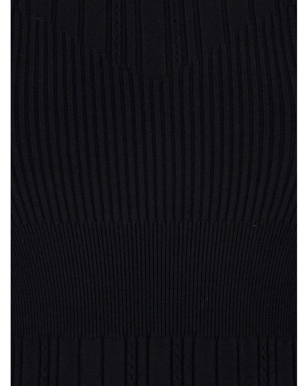 Twinset Blue Long Dress With Boat Neck And Ribbed Design