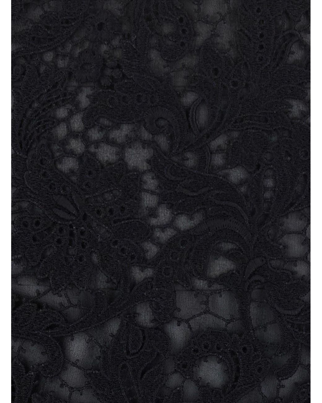 Fendi Black Flared Midi Skirt With Lace Embroidery