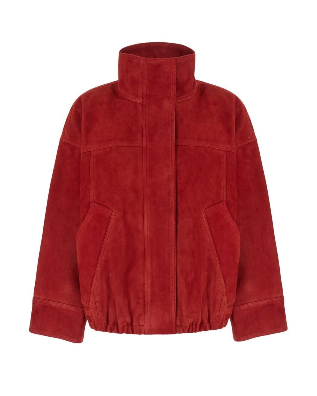 Rohe Red High-Neck Jacket With Two Flap Pockets On The Front