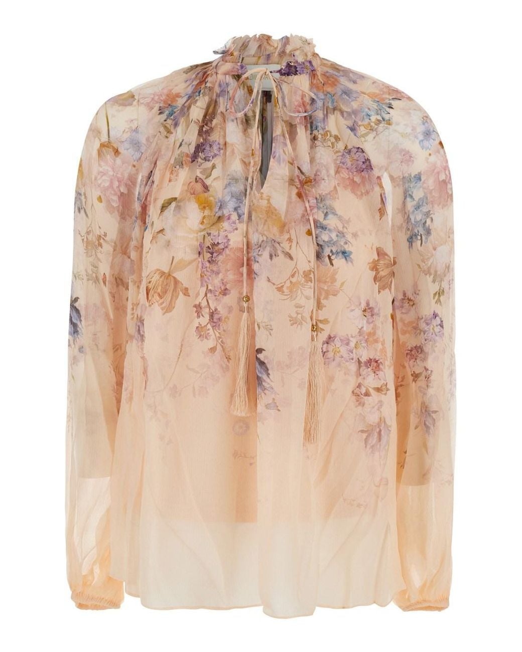 Zimmermann Natural Valiant Billow Blouse With Wide Sleeves And Collar