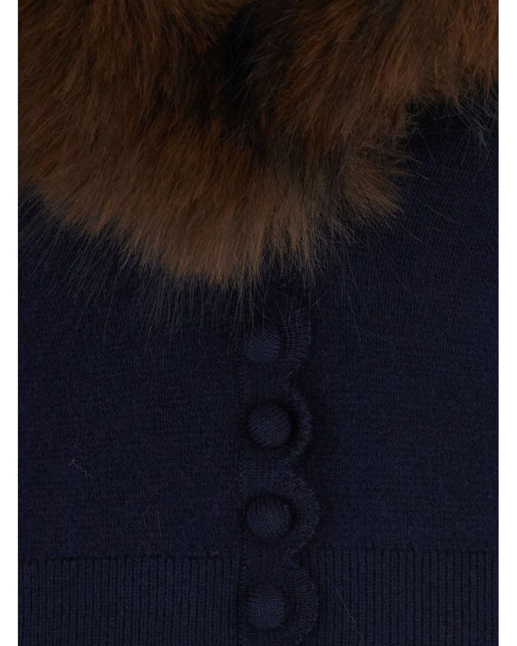 Self-Portrait Blue Self-Portrait Synthetic Fur Trim Cardigan
