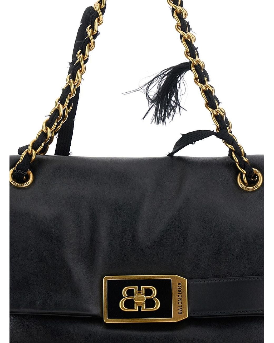 Balenciaga Black Crossbody Bag With Logo Plaque Calf Shoulder