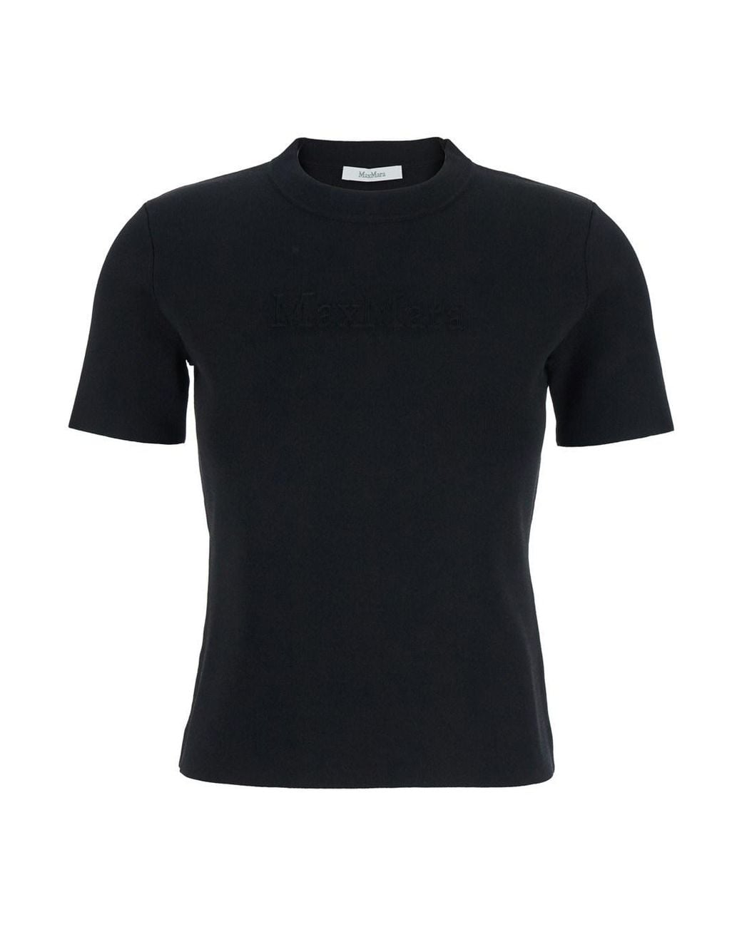 Max Mara Pure Black 'Adelio' Crewneck T-Shirt With Tonal Logo Lettering