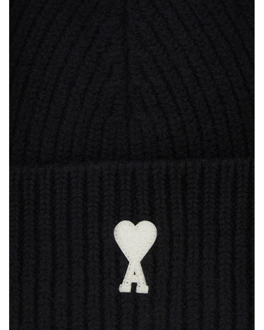 AMI Black Ami Paris Ubo006 Wool Ribbed Beanie for men