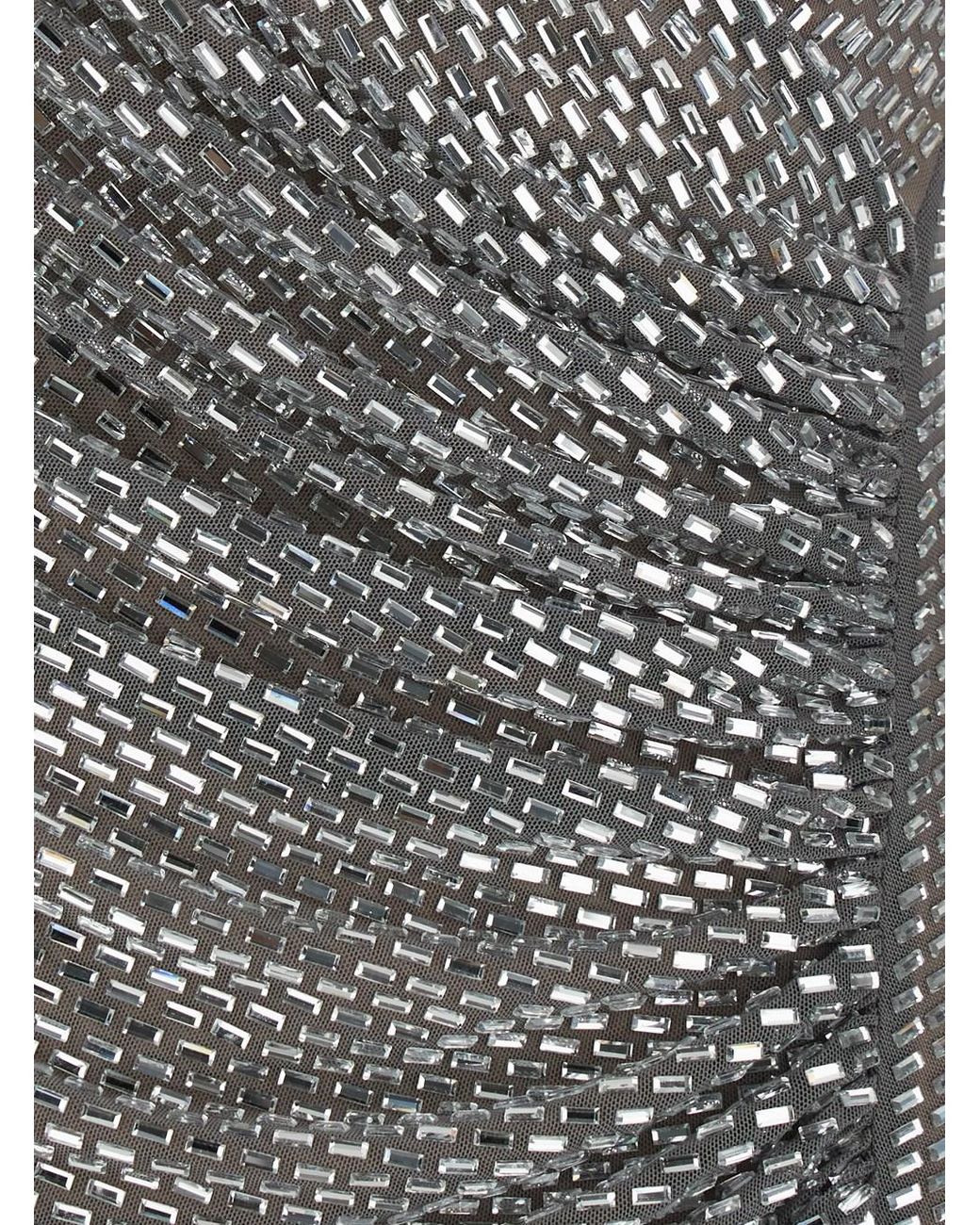 Self-Portrait Gray Mini Dress With Draping And Mesh Polyester