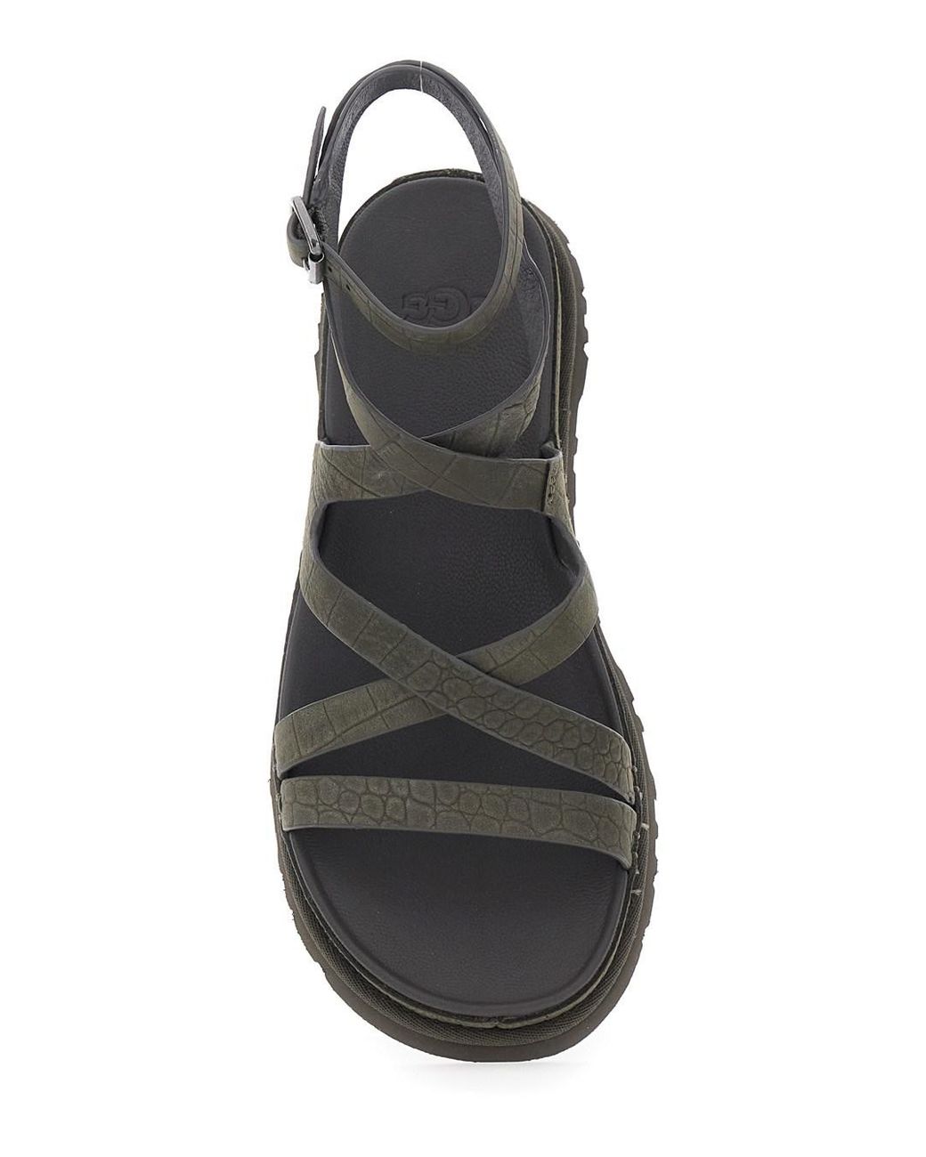 Ugg Black W Goldengaze Embossed Ankle Wrap Ankle Strap Sandals For Wom