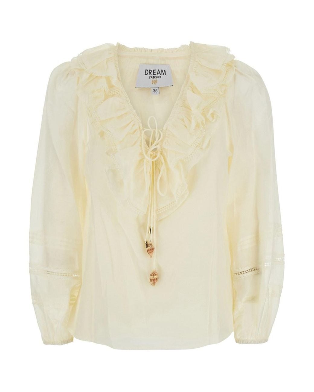 DREAM CATCHER Natural 'Aria' Blouse With V-Neck And Ruffles On The Front
