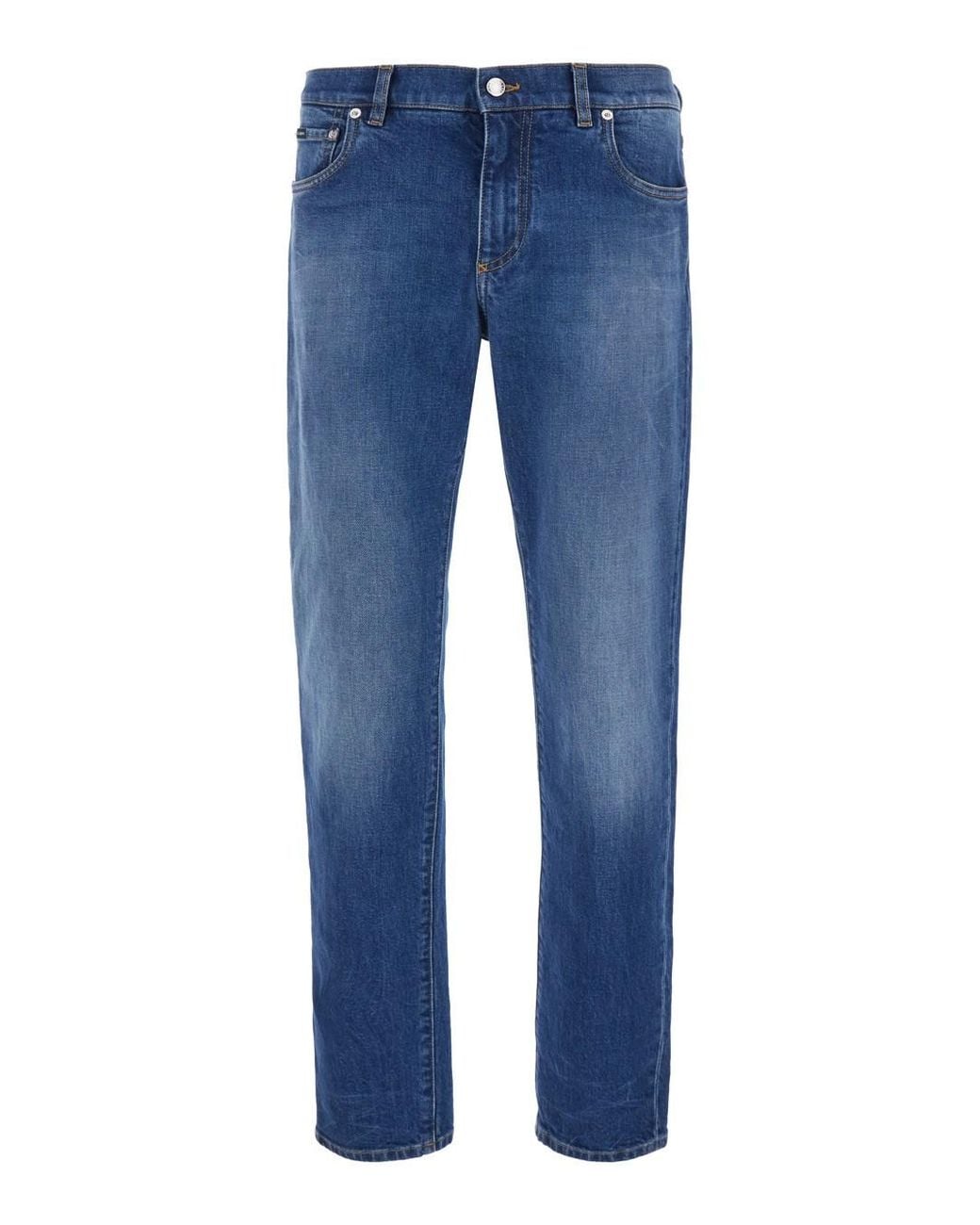 Dolce & Gabbana Blue Slim Jeans With Logo Patch On The Back for men