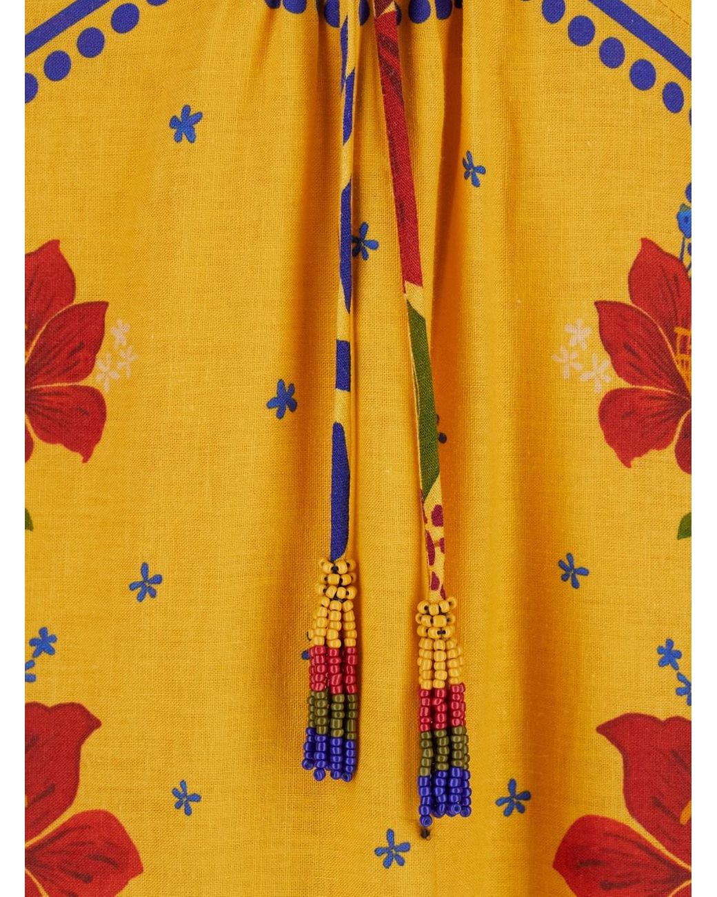 knee length dresses for ladies Farm Rio Yellow Painted Flowers Tiered Midi Dress Print Size Small / A
