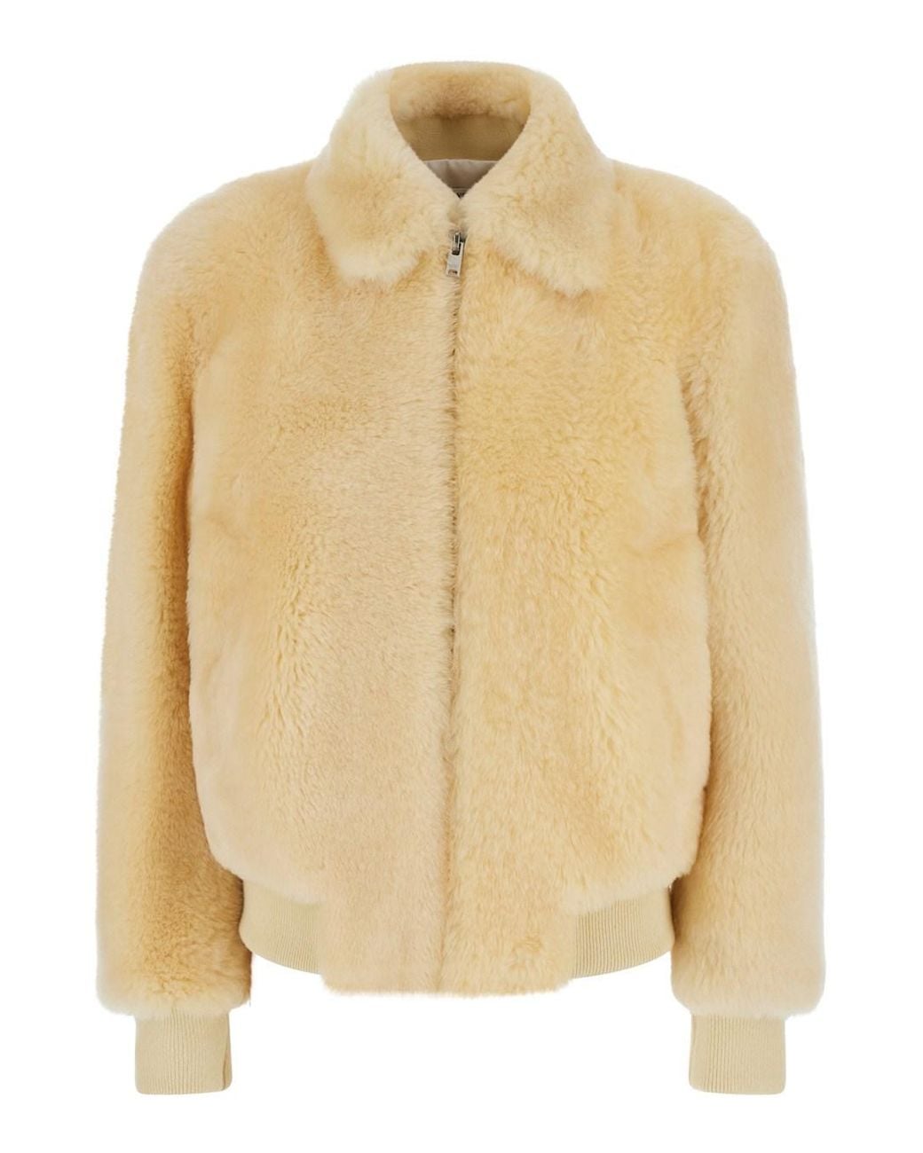 Bottega Veneta Natural Teddy Shearling Blouson Jacket With Leather Details