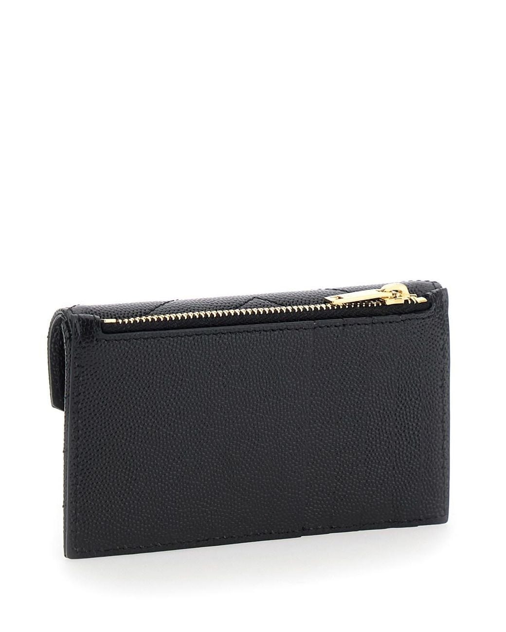 Saint Laurent Black Card Holder Cassandre Crocodile-Embossed Calf Leather Accessory