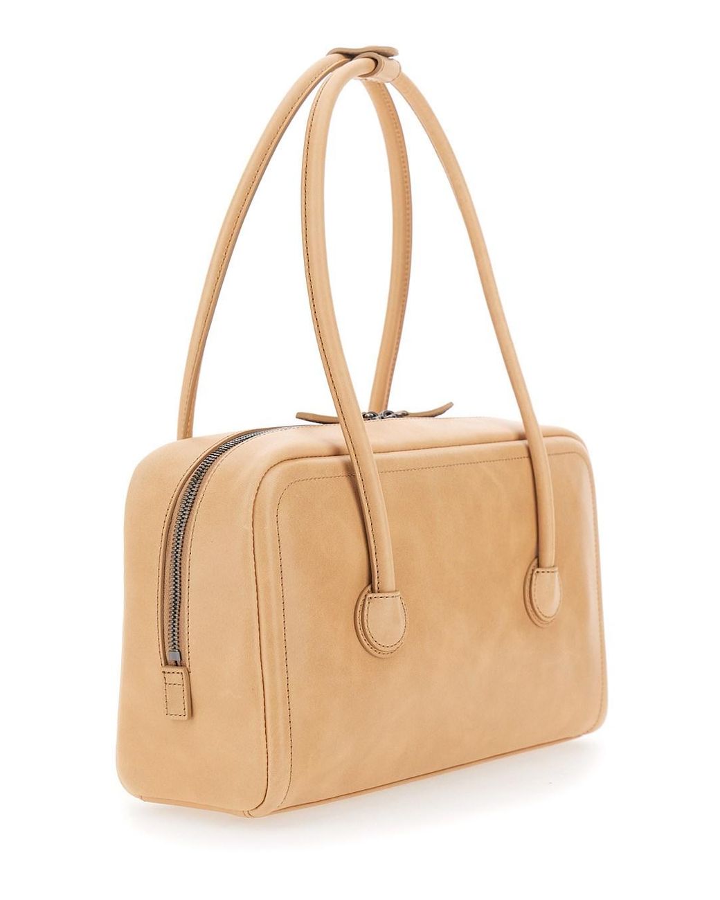 MARGE SHERWOOD Natural 'Soft Boston' Small Shoulder Bag With Logo Letteri