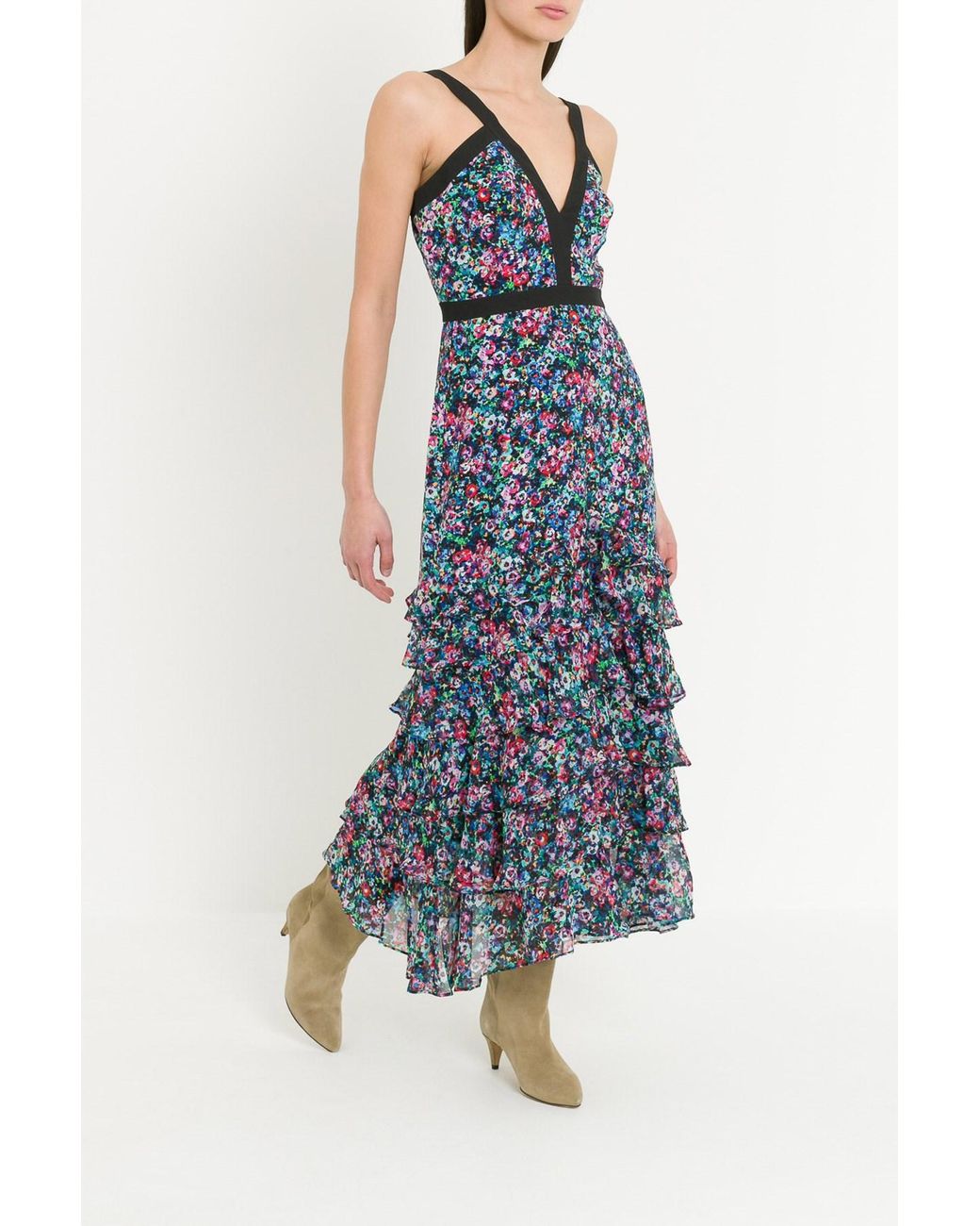 Saloni Chiffon Lana Tiered Dress With 