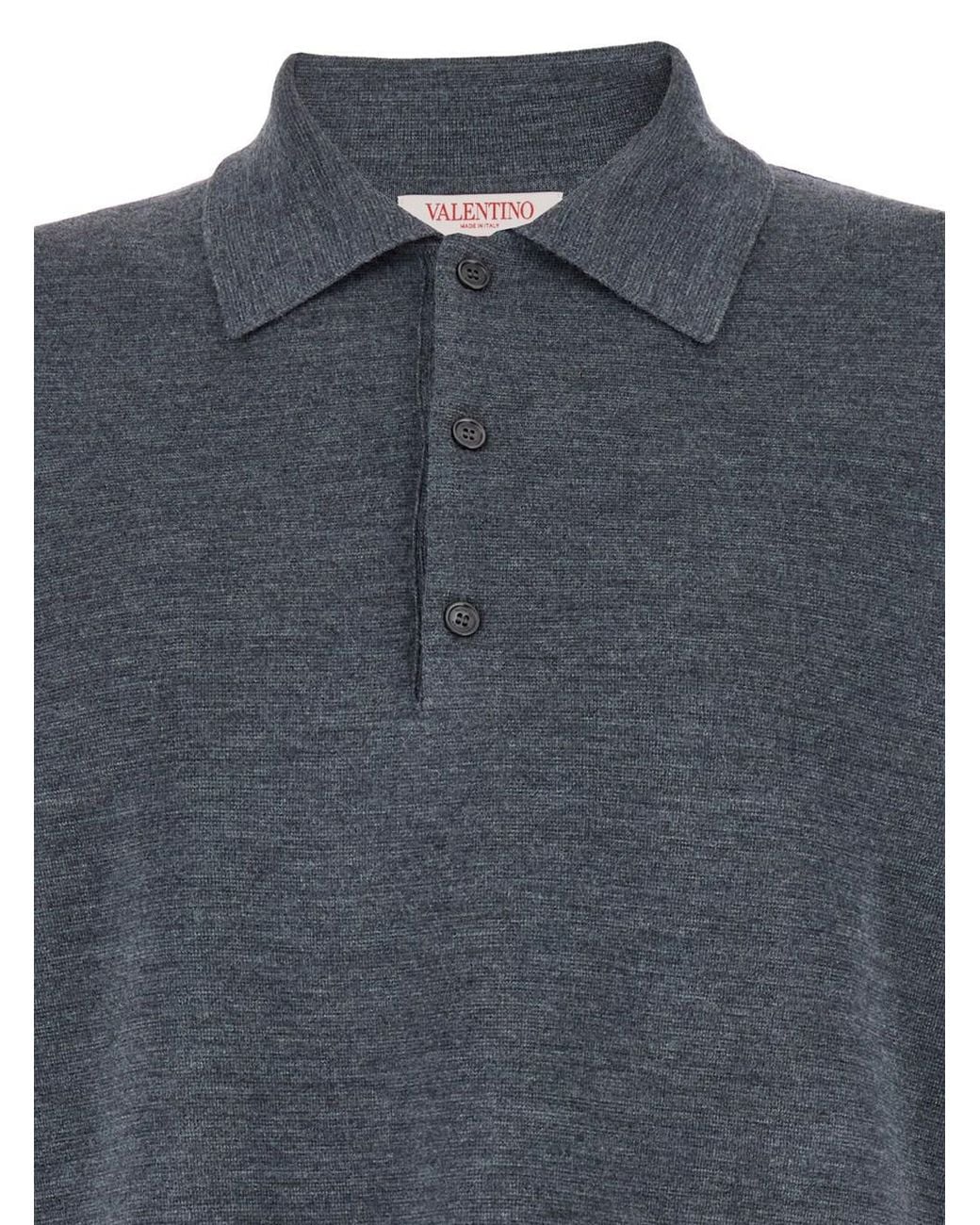 Valentino Blue Polo Shirt With Classic Collar And Long Sleeves for men