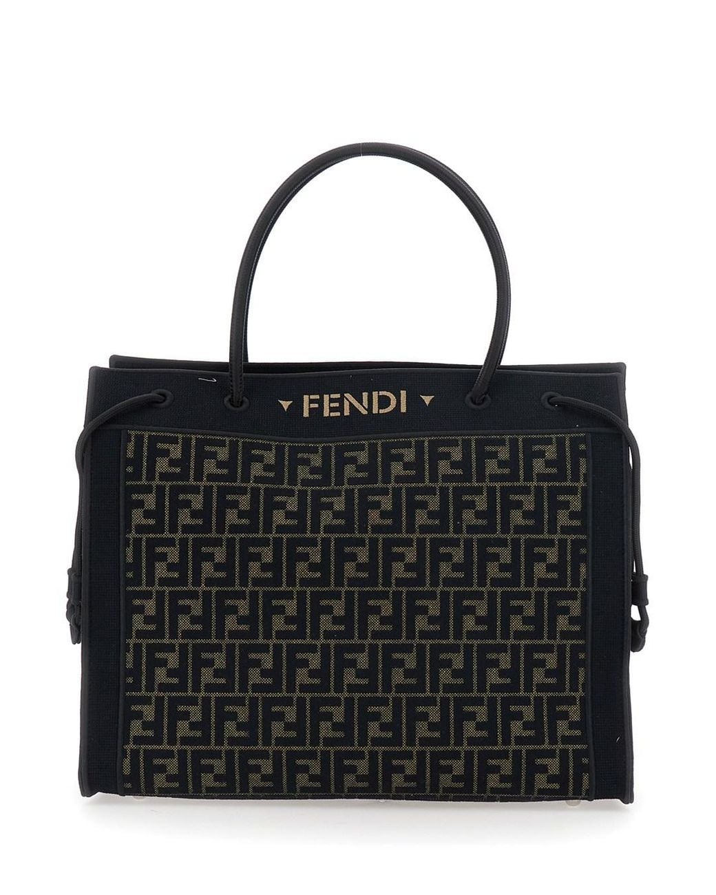 Fendi Black Shopping Bag With Logo Lettering On The Front An Drawstring