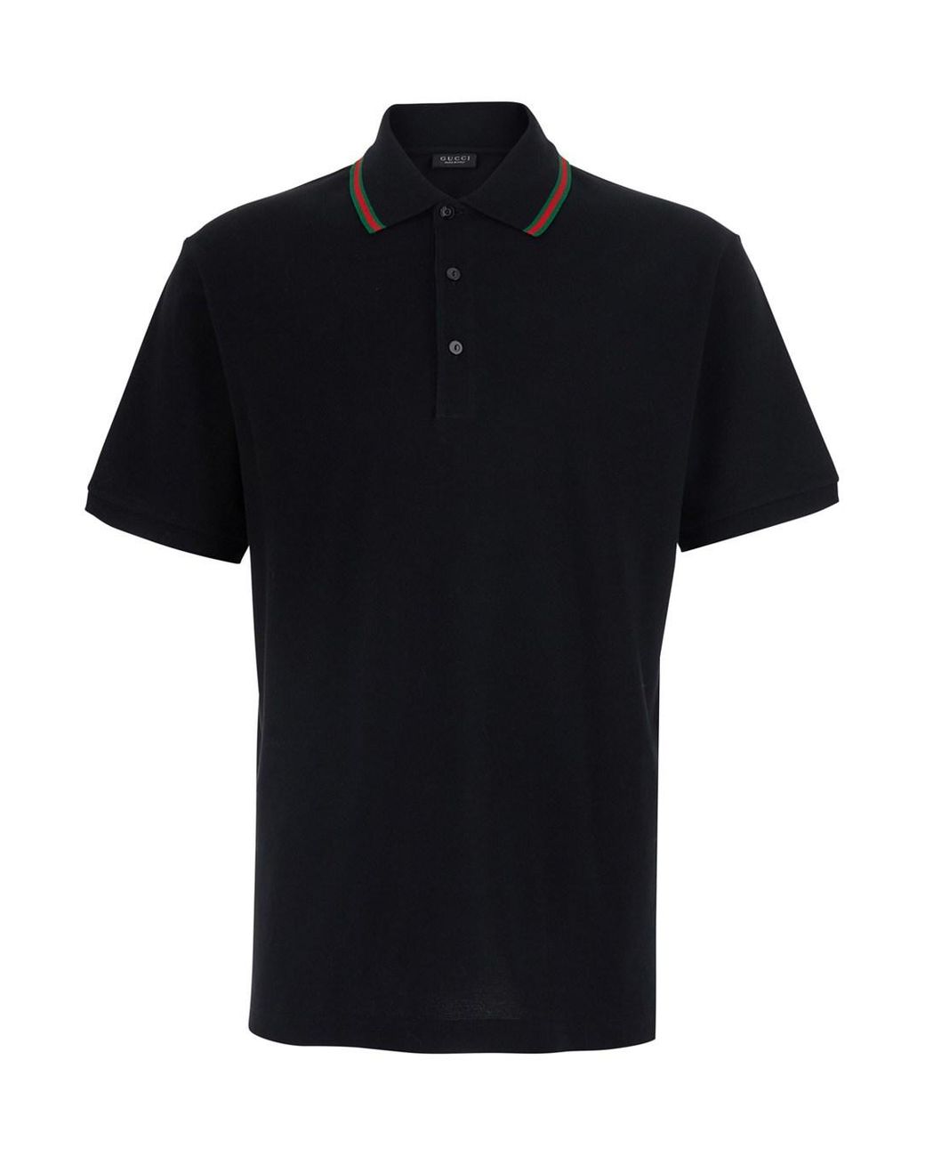 Gucci Black Polo Shirt Web Collar Cotton T-Shirts for men
